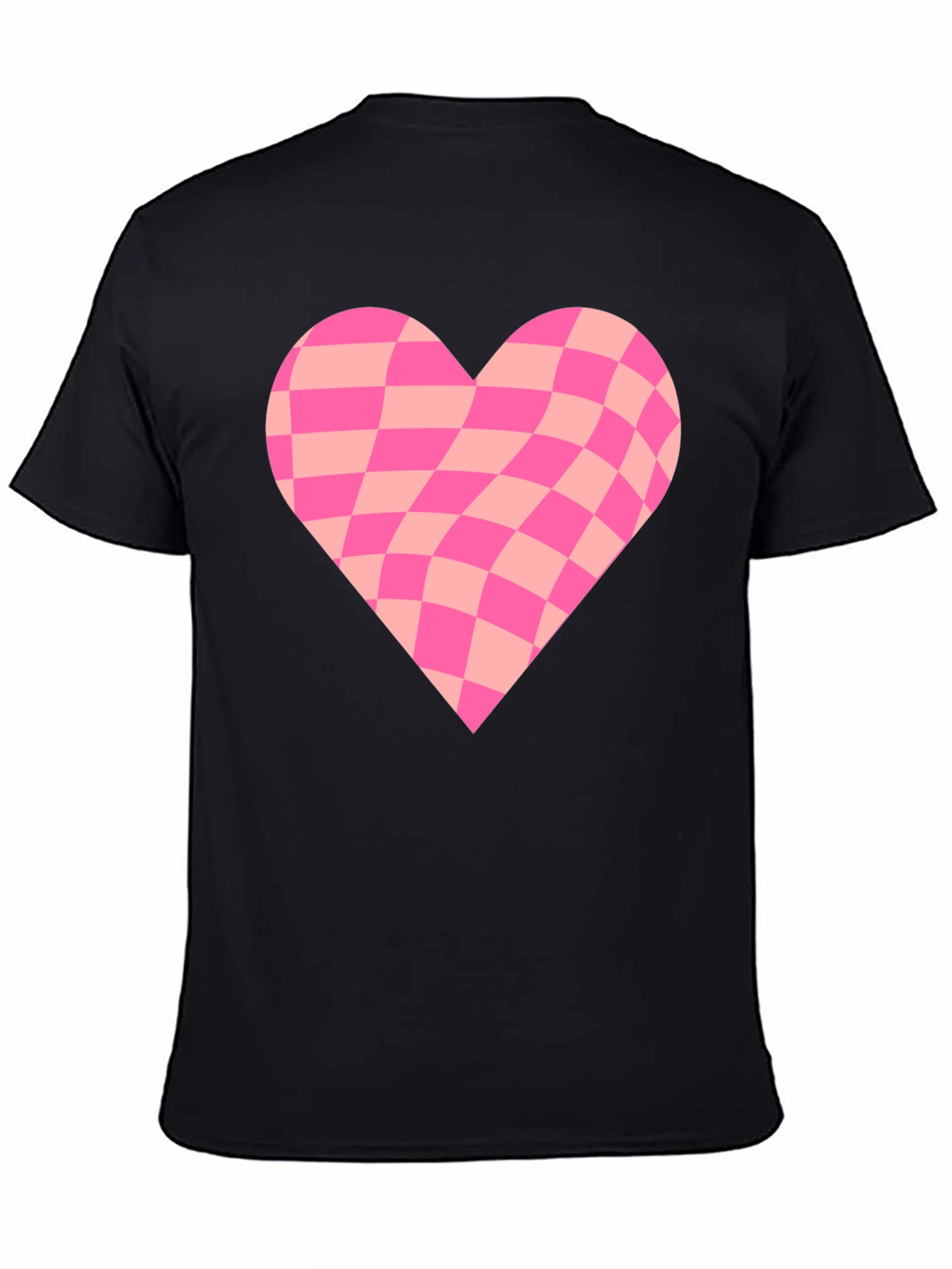 Warped Checkered Heart Graphic Tee - Black