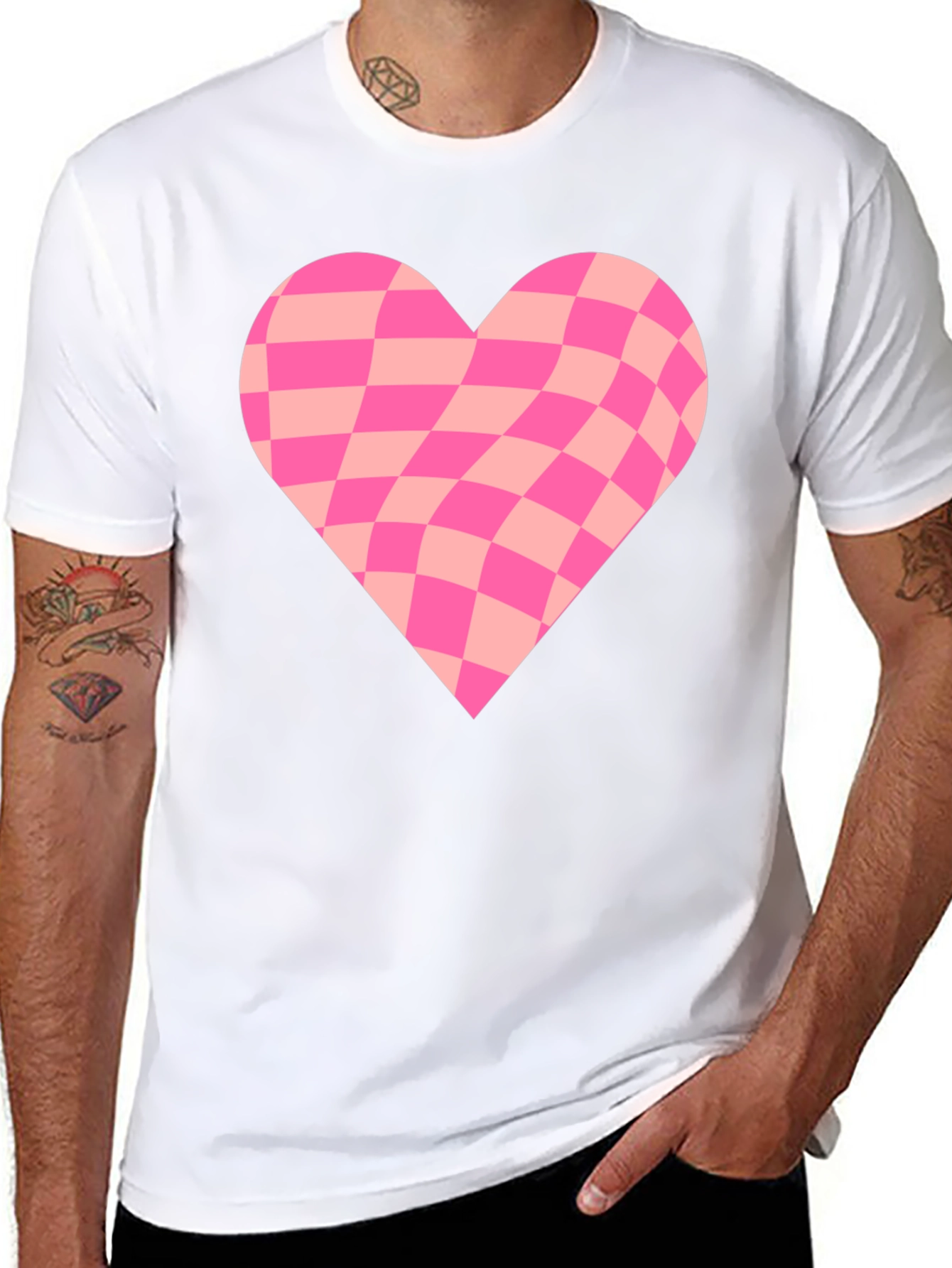 Warped Checkered Heart Graphic Tee - Black