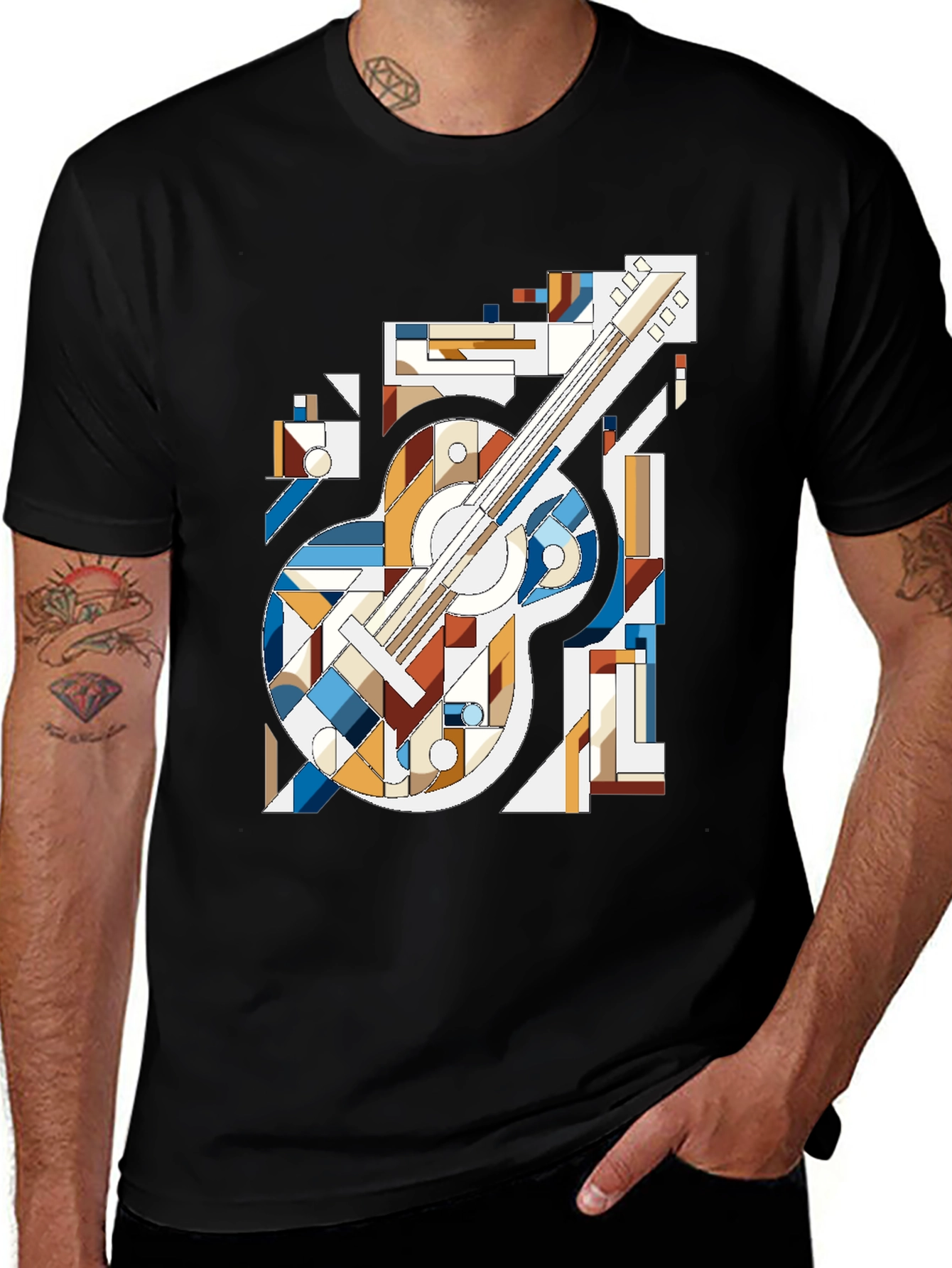 Abstract Guitar Graphic Tee - Modern Music Shirt