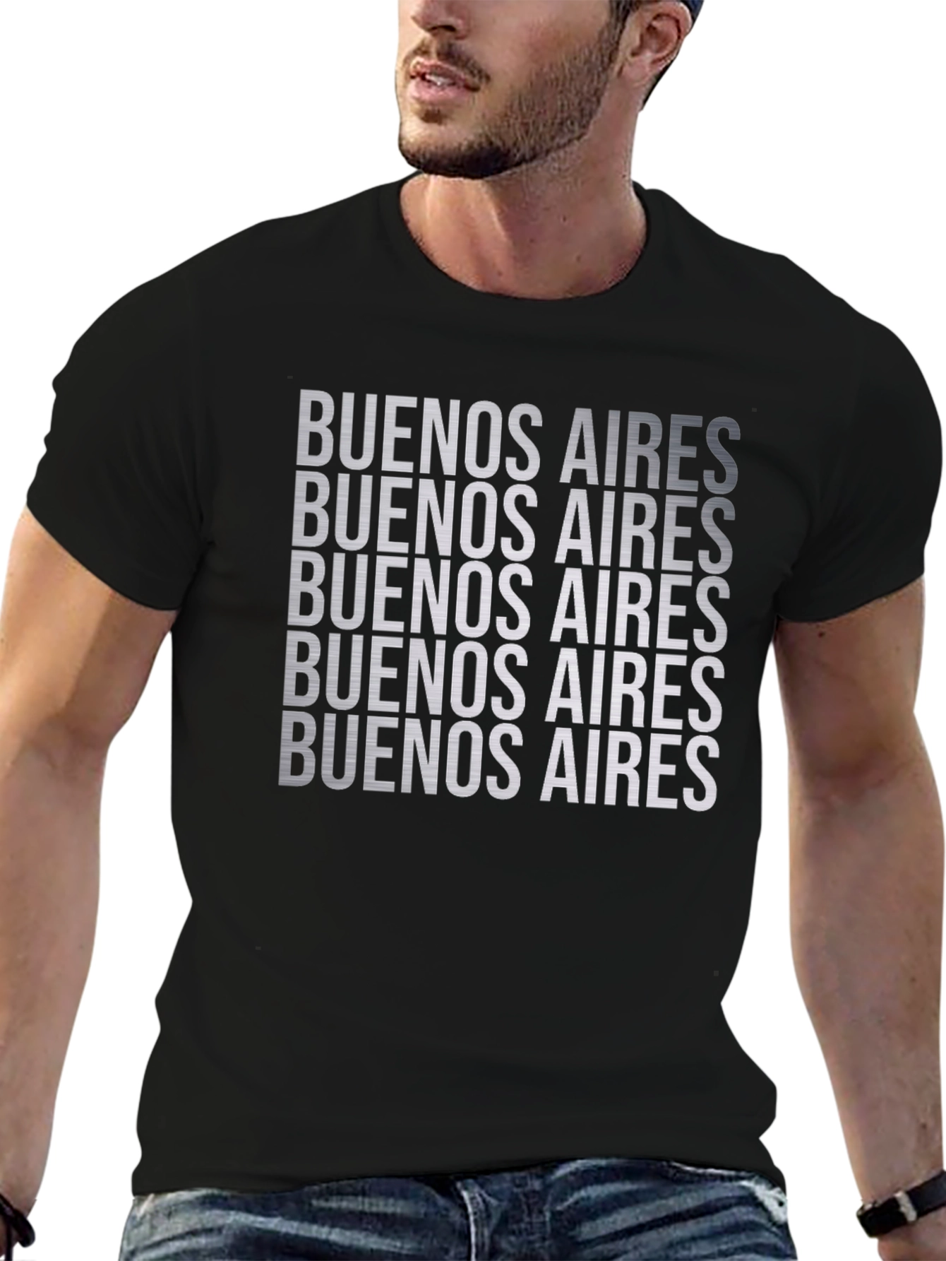 Buenos Aires Repeated Print Black T-Shirt