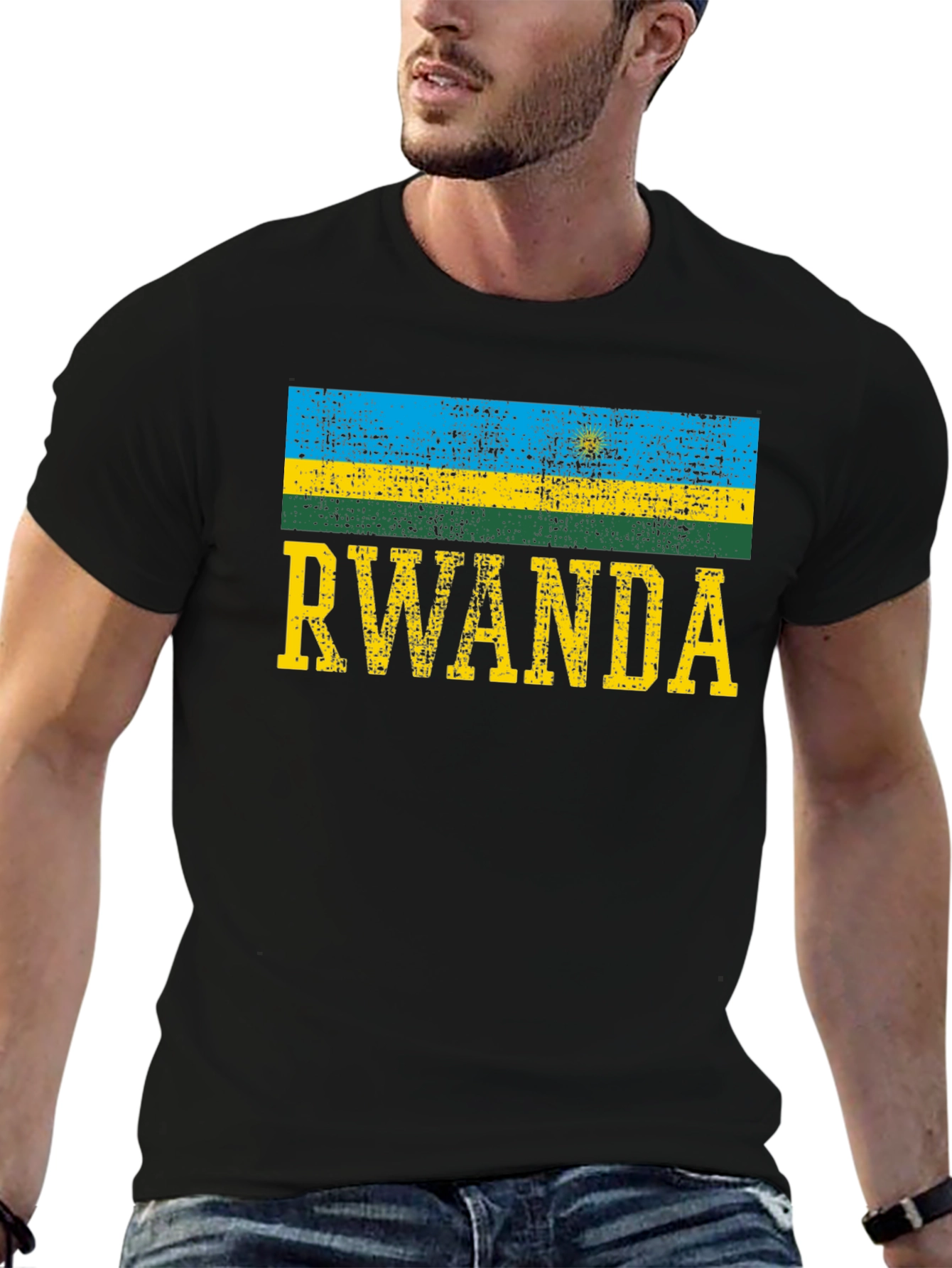 Rwanda Flag T-Shirt - Distressed Look