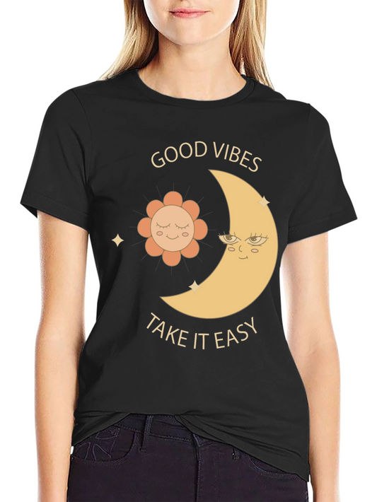 Good Vibes T-Shirt - Moon & Flower Graphic Tee