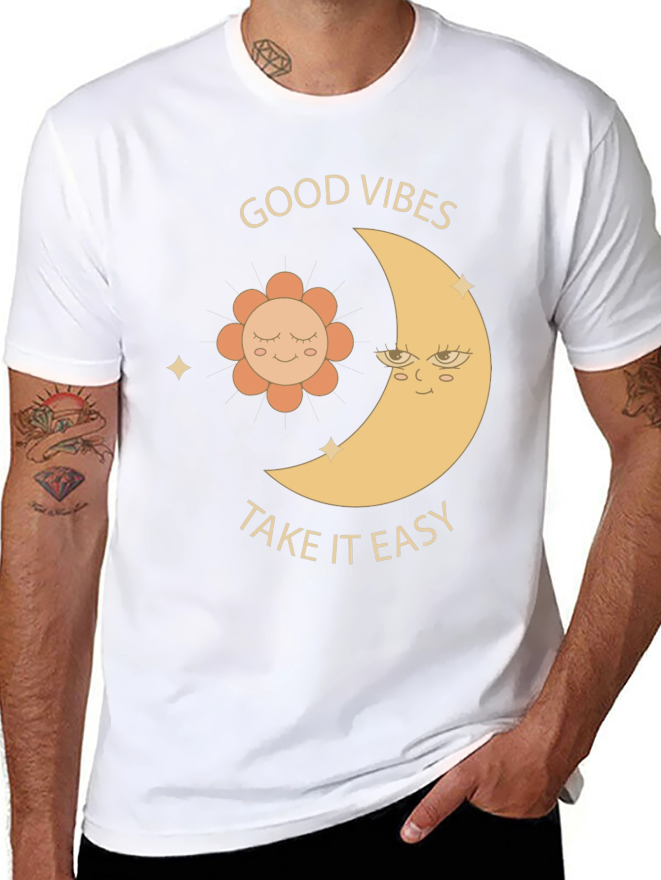 Good Vibes T-Shirt - Moon & Flower Graphic Tee