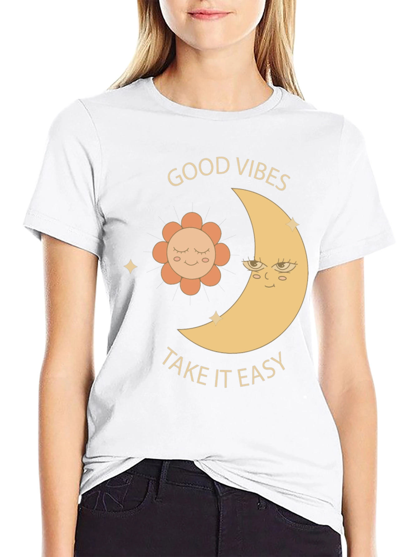 Good Vibes T-Shirt - Moon & Flower Graphic Tee