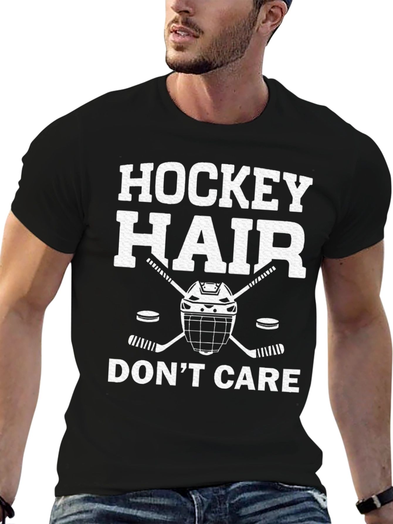 Hockey Hair Dont Care Black T-Shirt
