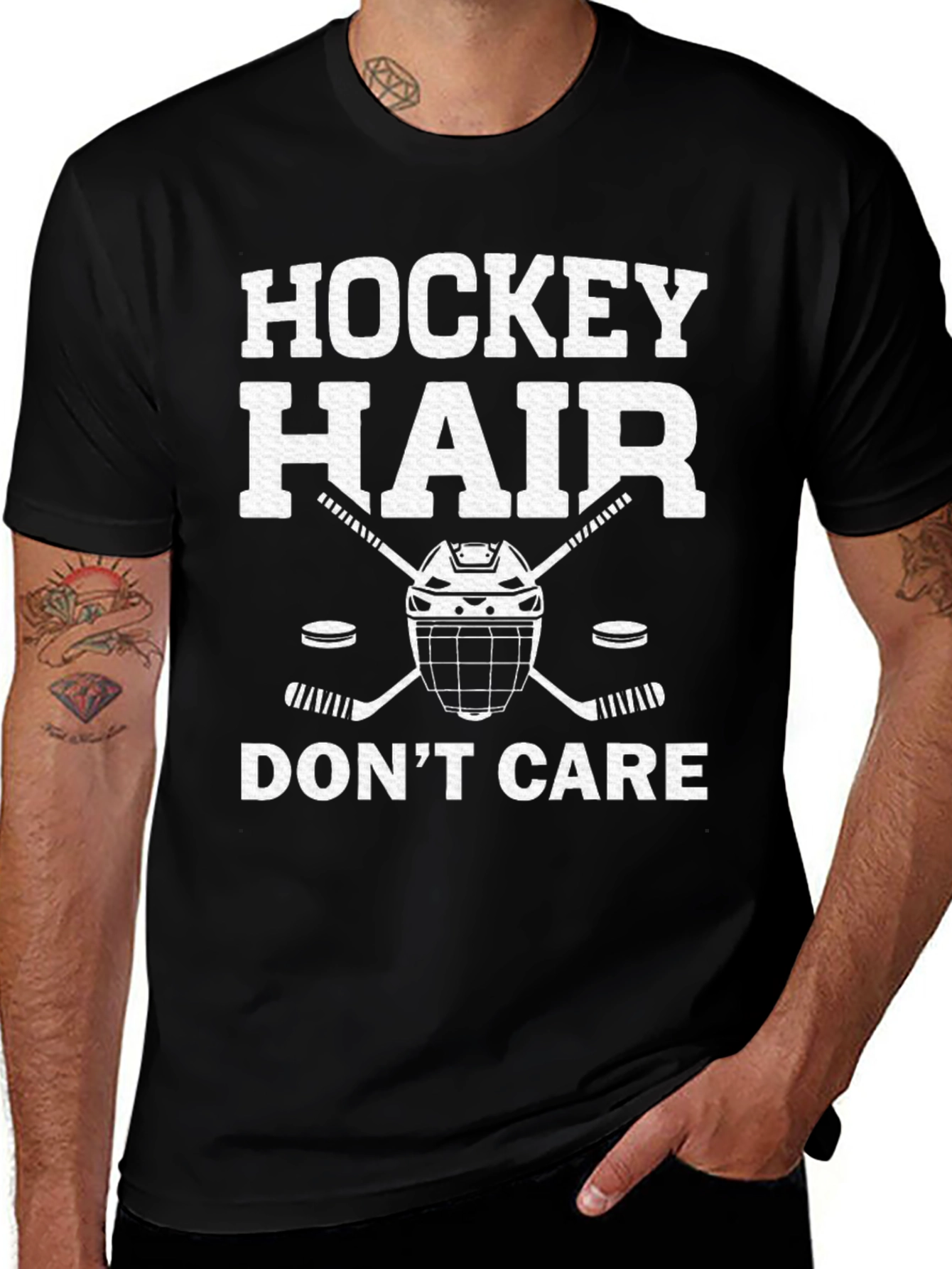 Hockey Hair Dont Care Black T-Shirt