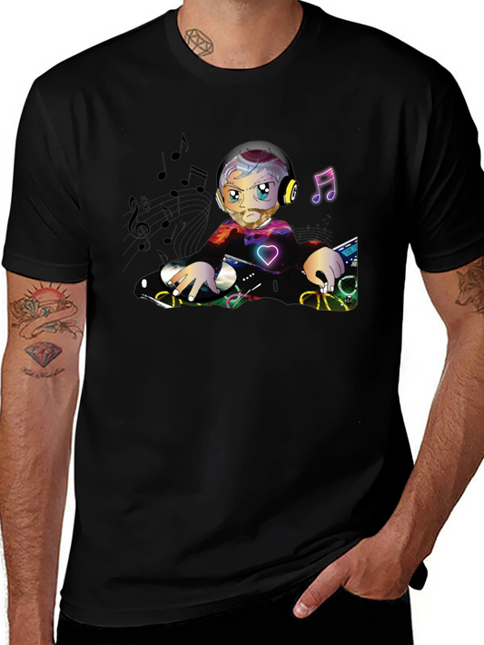 DJ Cartoon Graphic Black T-Shirt