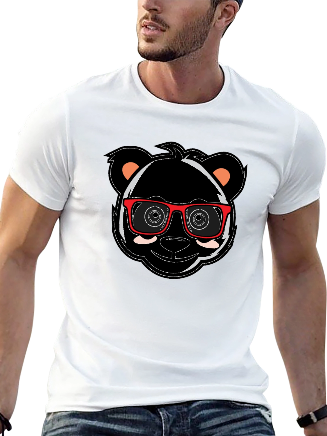 Cool Panda with Glasses Graphic Tee - Black