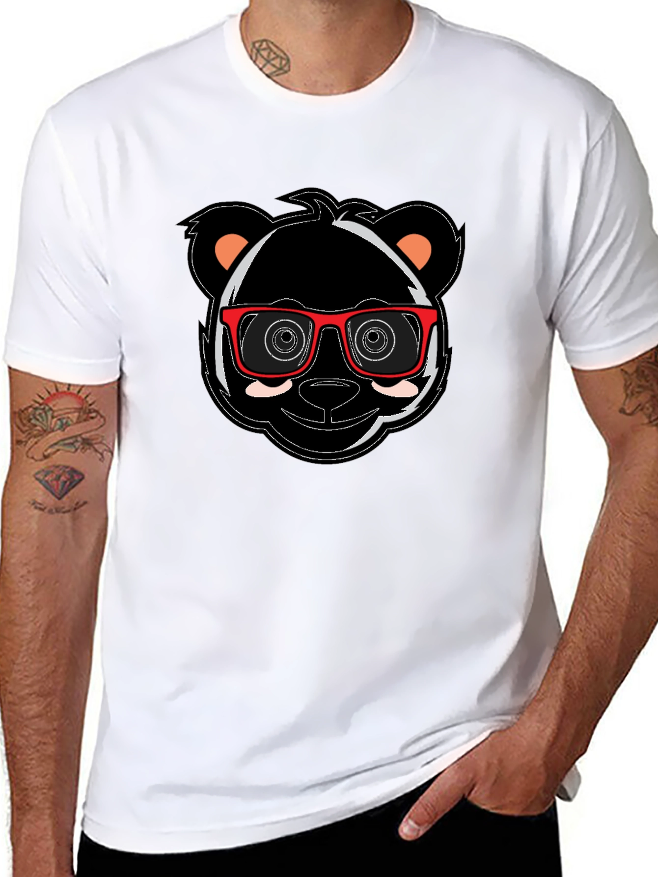 Cool Panda with Glasses Graphic Tee - Black