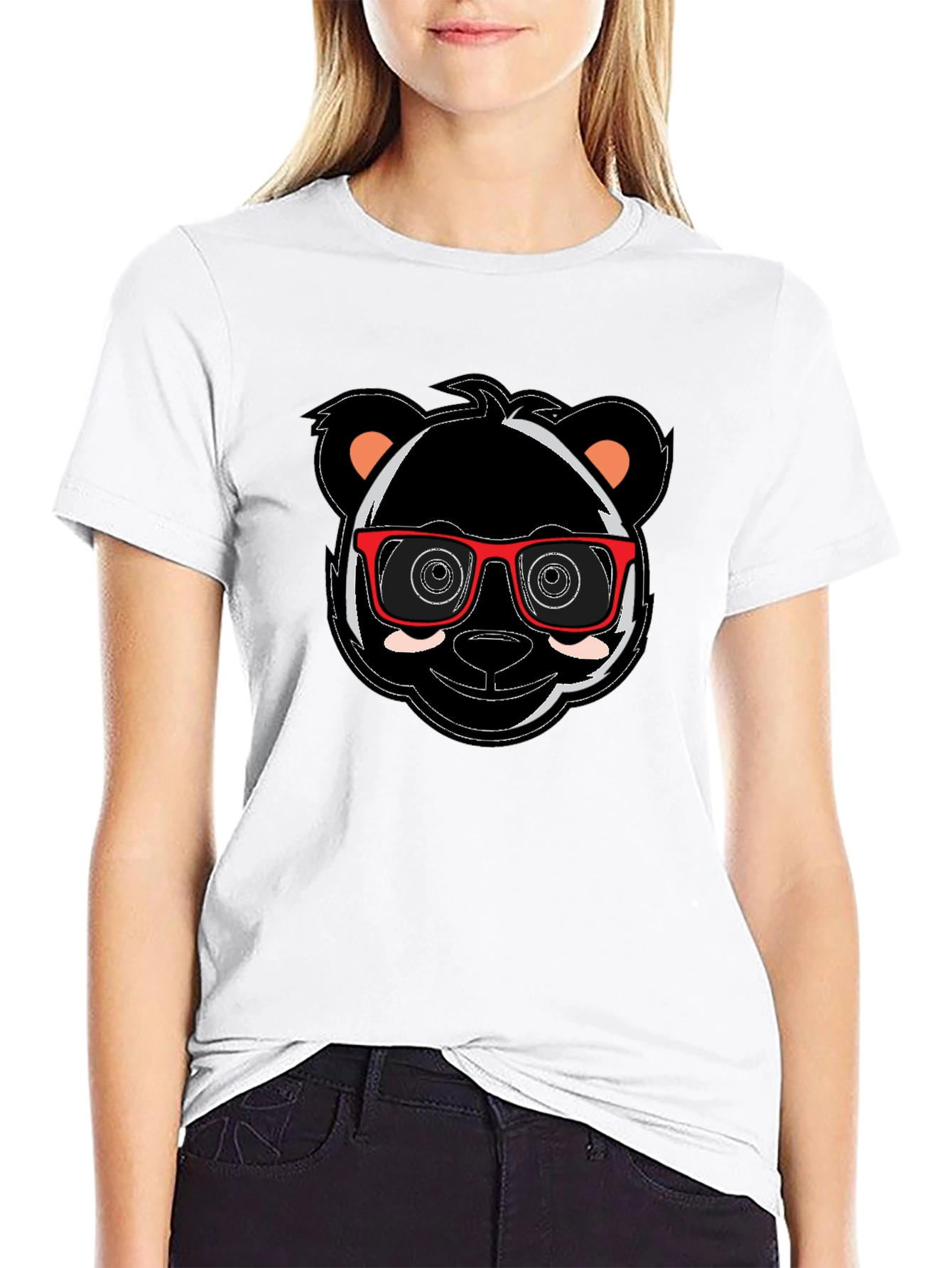 Cool Panda with Glasses Graphic Tee - Black