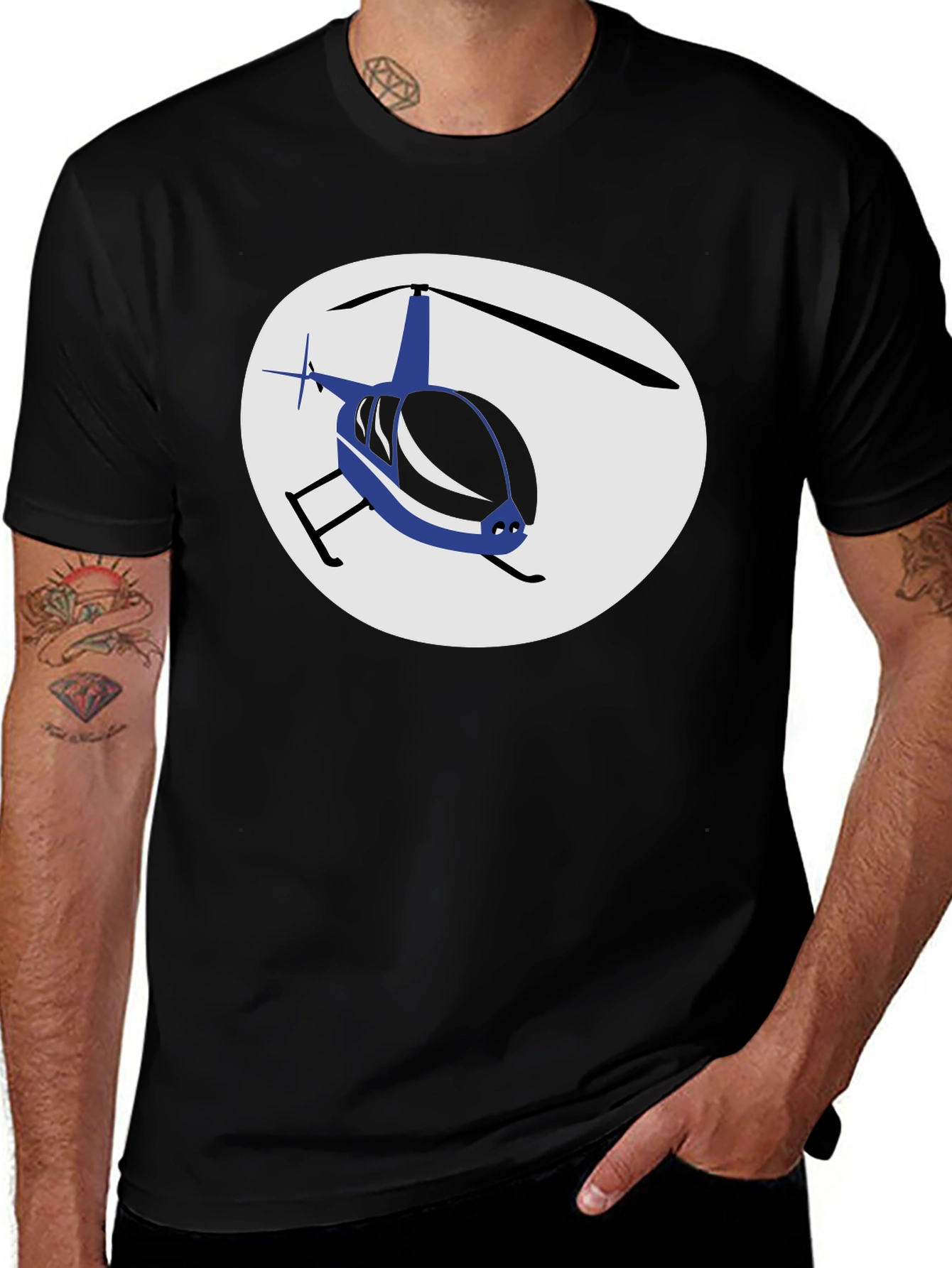 Helicopter Graphic T-Shirt - Black Crew Neck Tee