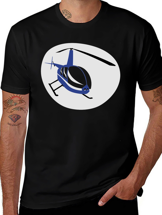 Helicopter Graphic T-Shirt - Black Crew Neck Tee