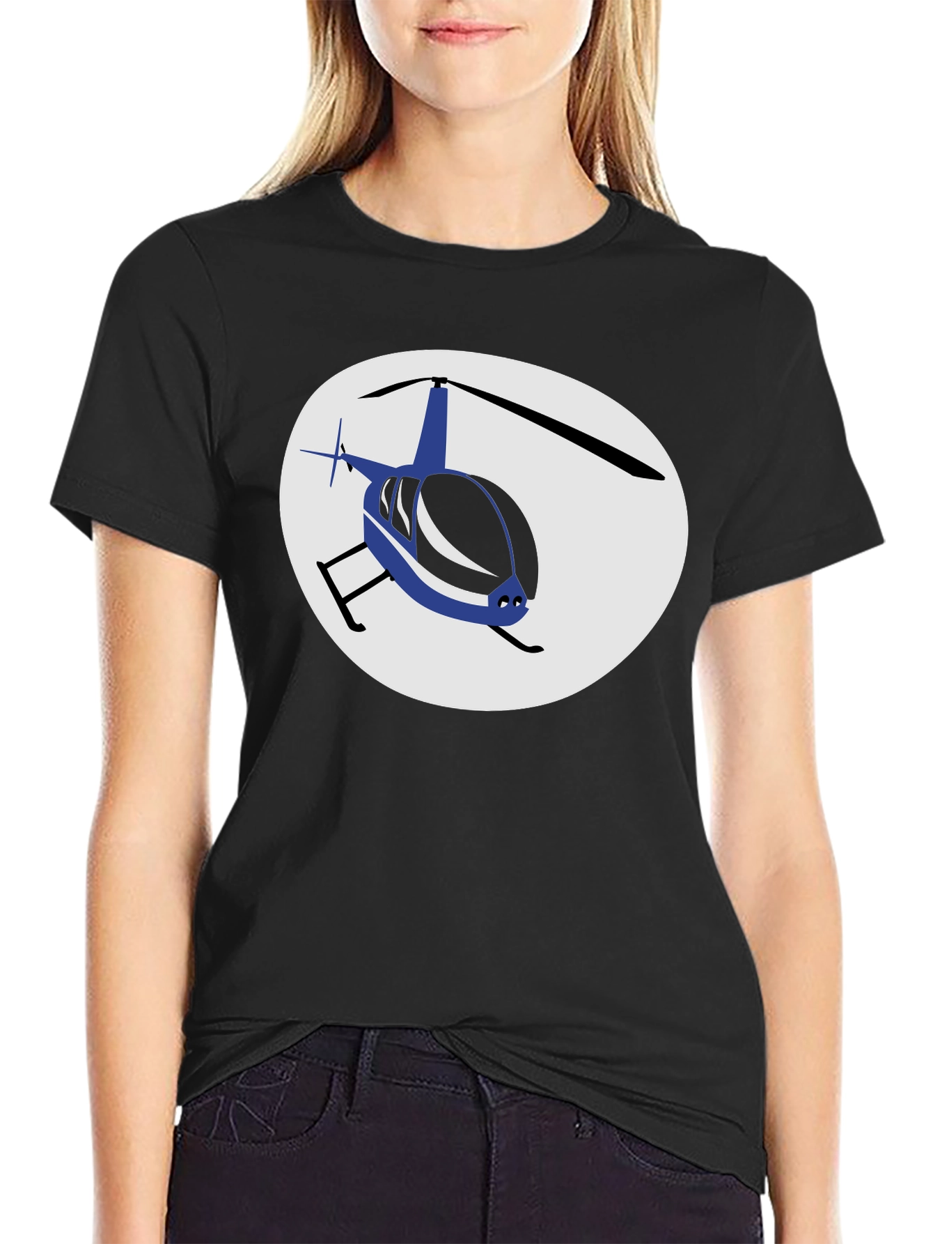 Helicopter Graphic T-Shirt - Black Crew Neck Tee