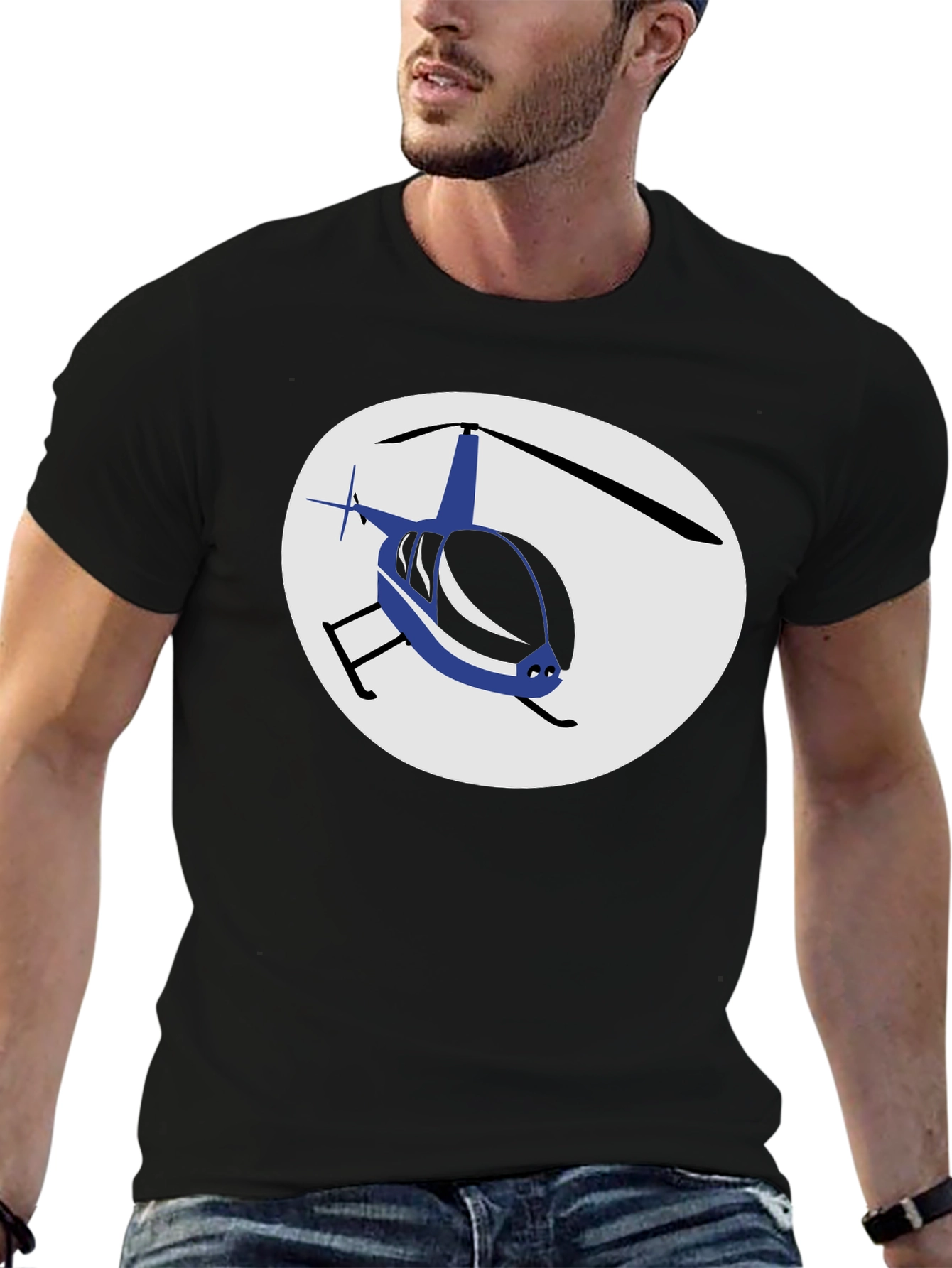 Helicopter Graphic T-Shirt - Black Crew Neck Tee