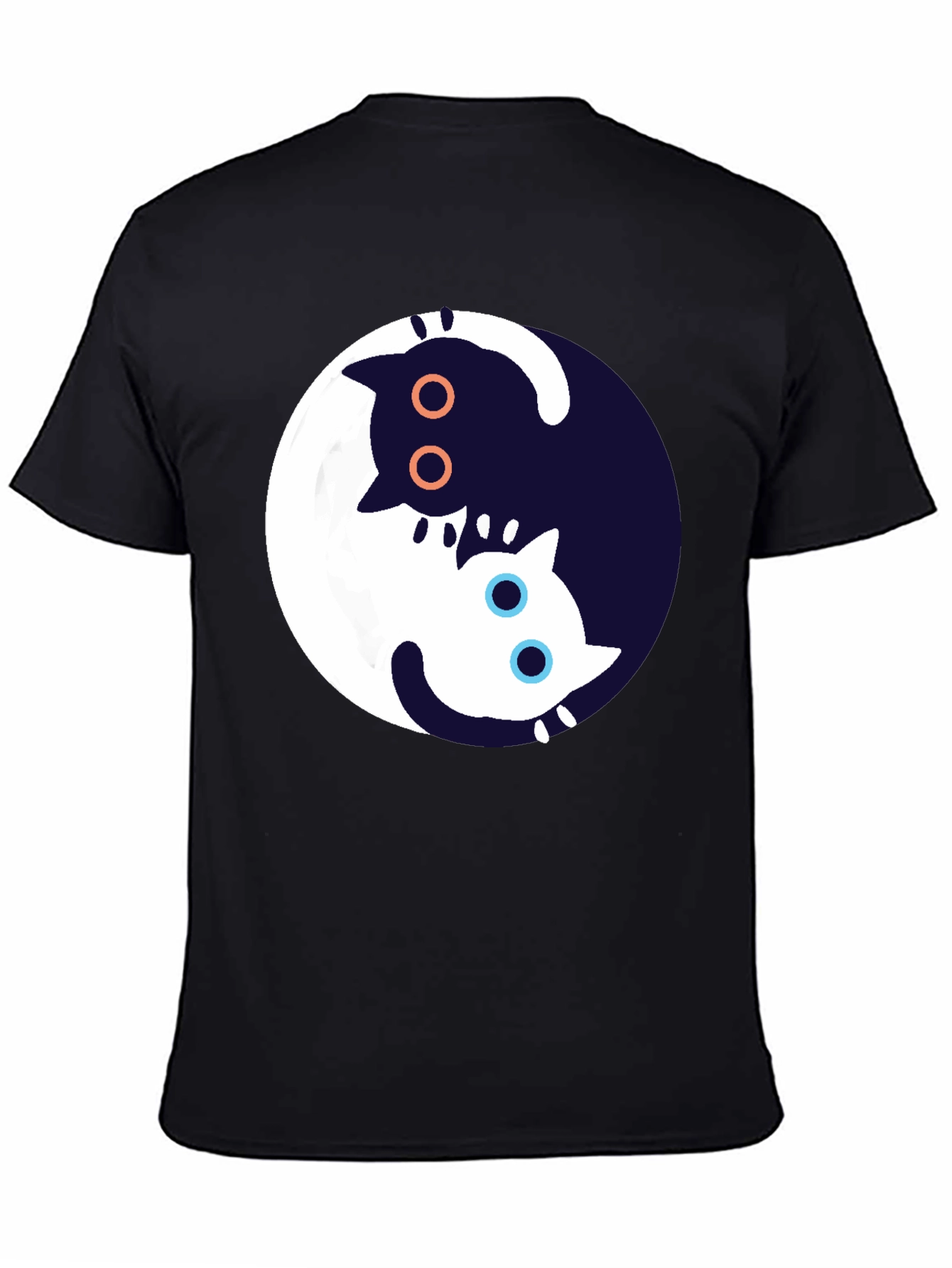Yin Yang Cat Graphic T-Shirt - Black