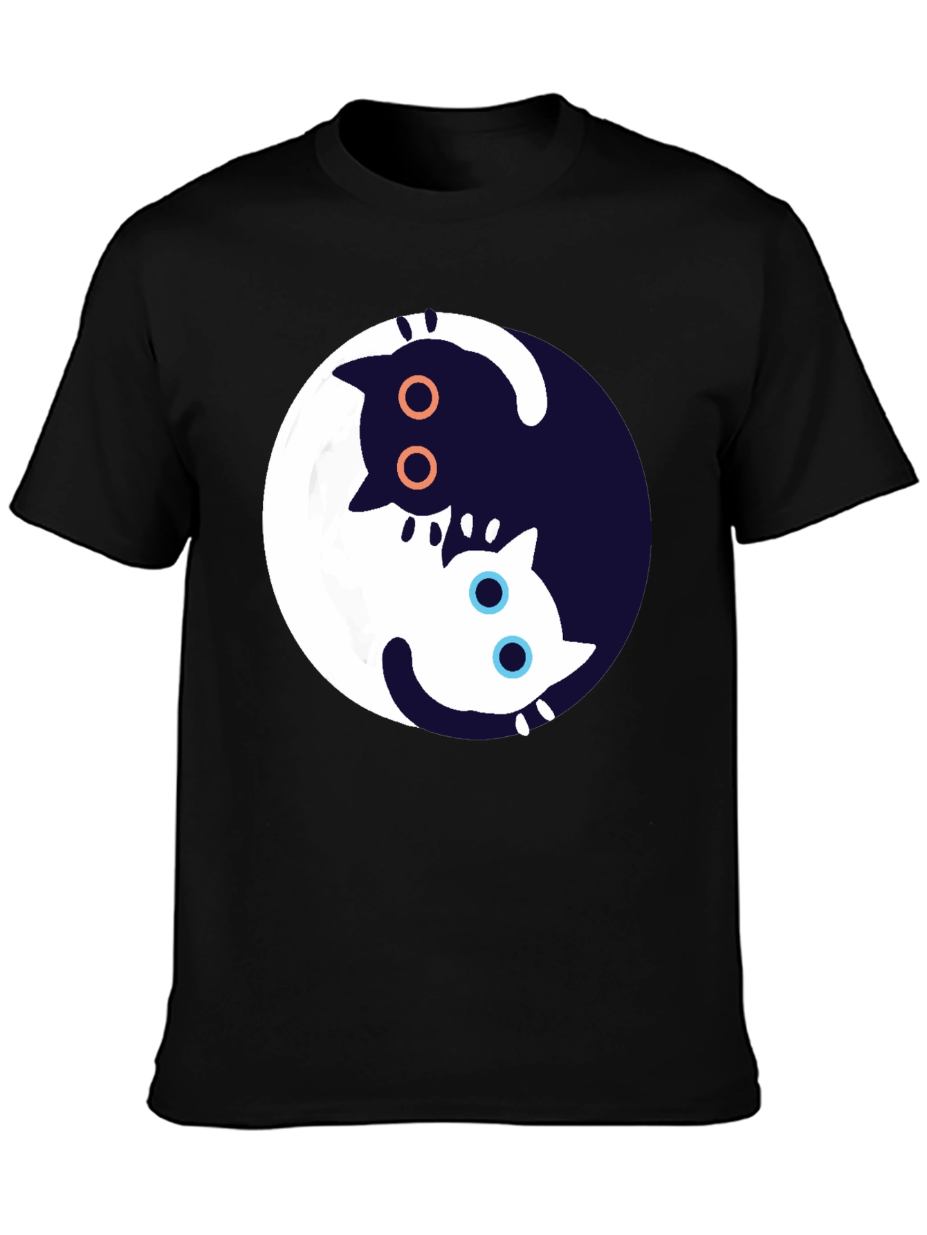 Yin Yang Cat Graphic T-Shirt - Black