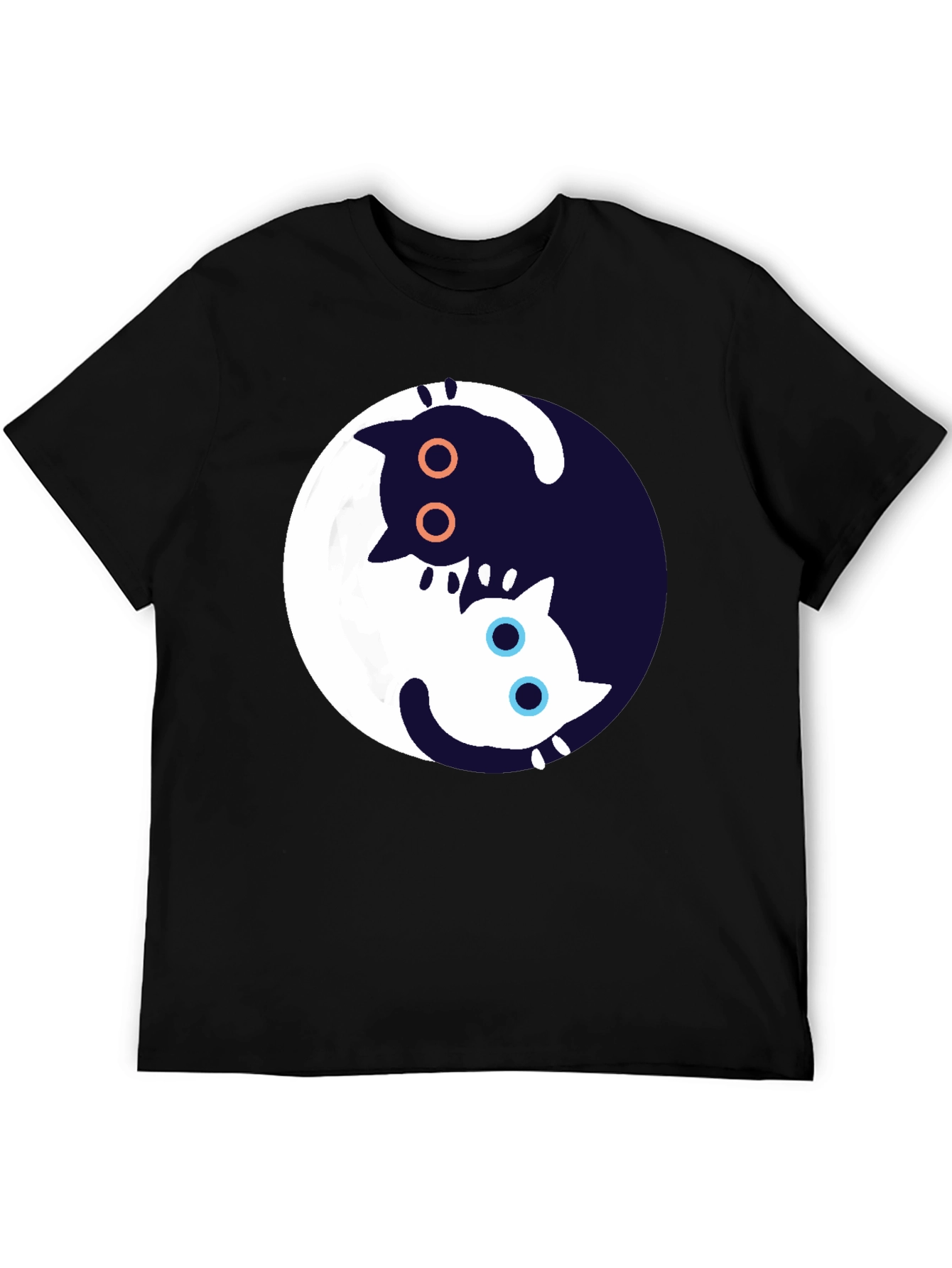 Yin Yang Cat Graphic T-Shirt - Black
