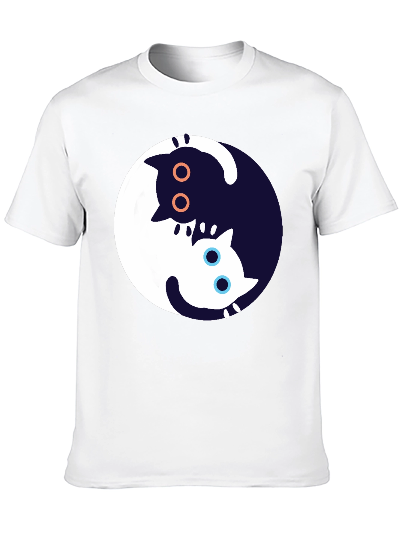Yin Yang Cat Graphic T-Shirt - Black
