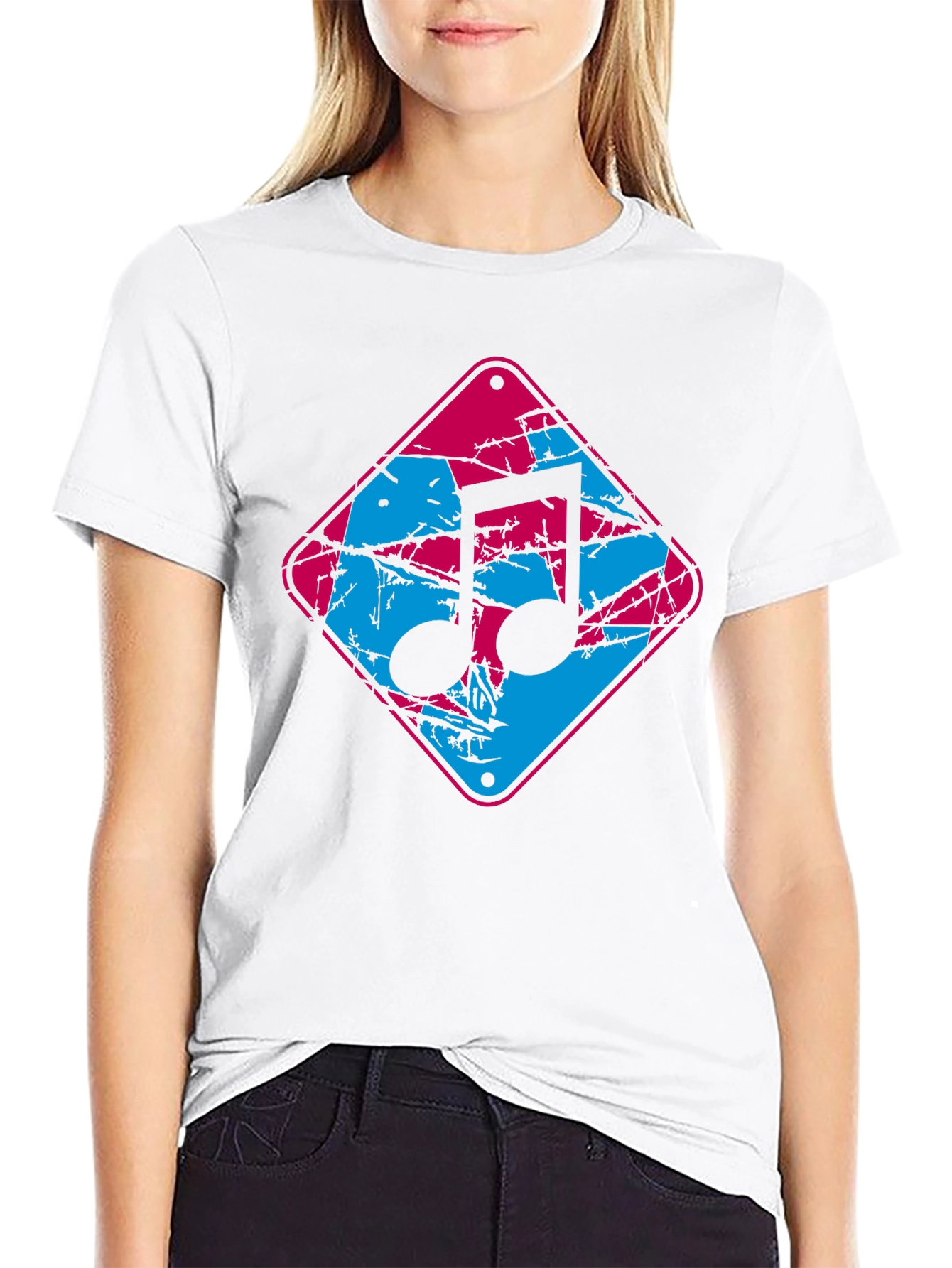 Retro Music Note Graphic Black T-Shirt
