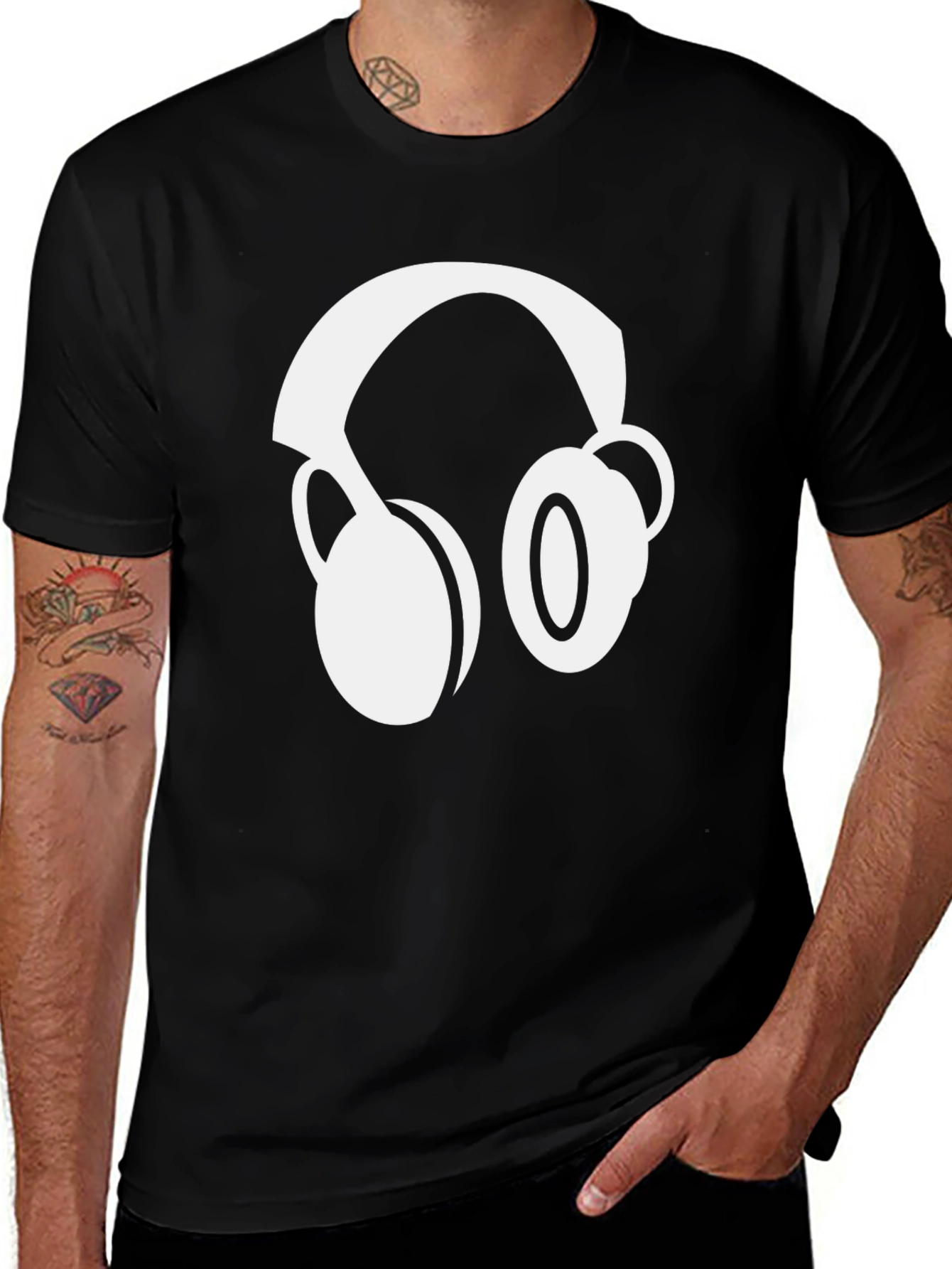 Black T-Shirt with Headphone Graphic