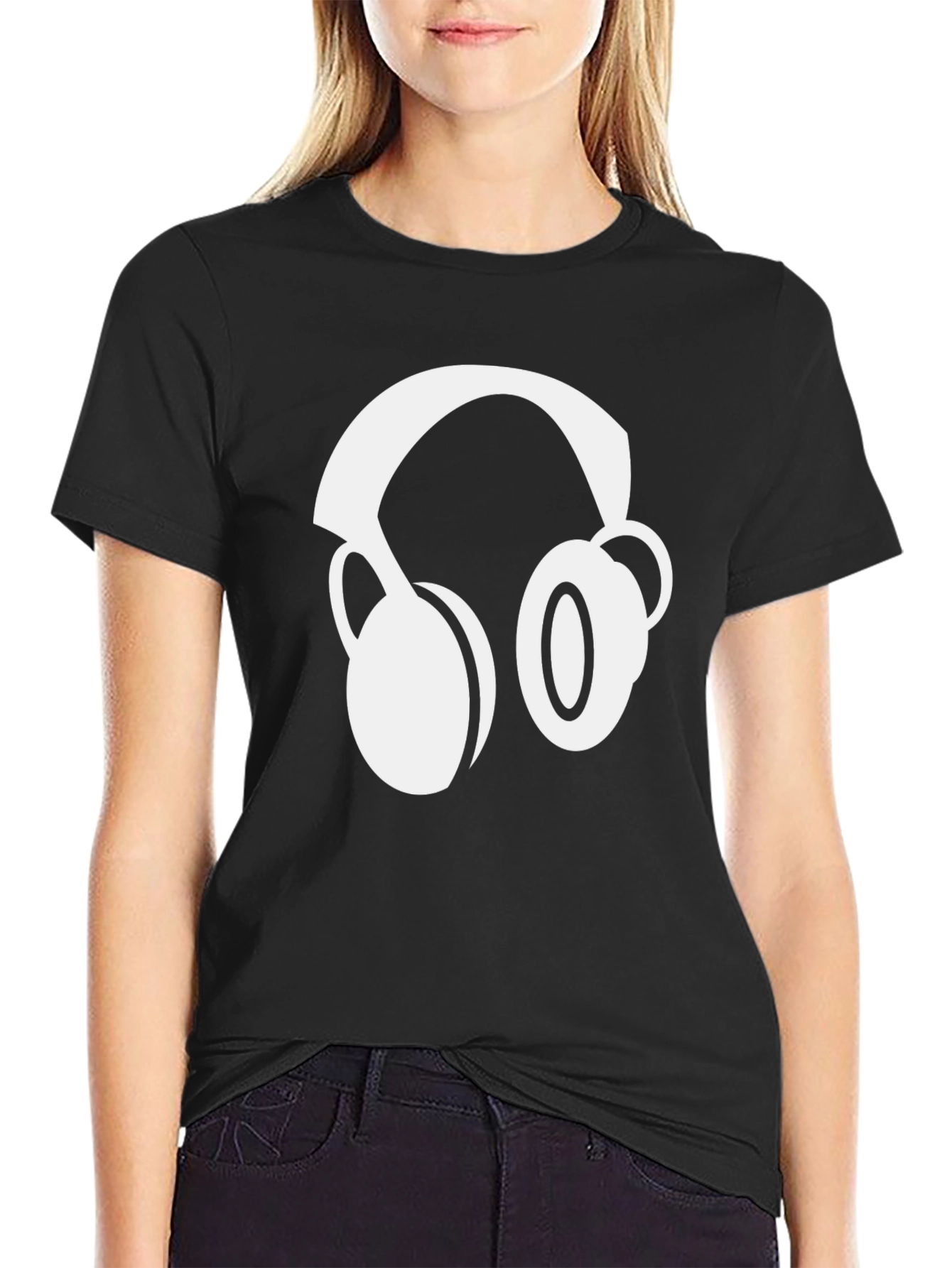 Black T-Shirt with Headphone Graphic