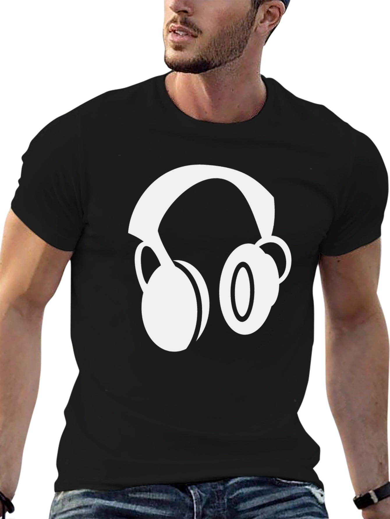 Black T-Shirt with Headphone Graphic