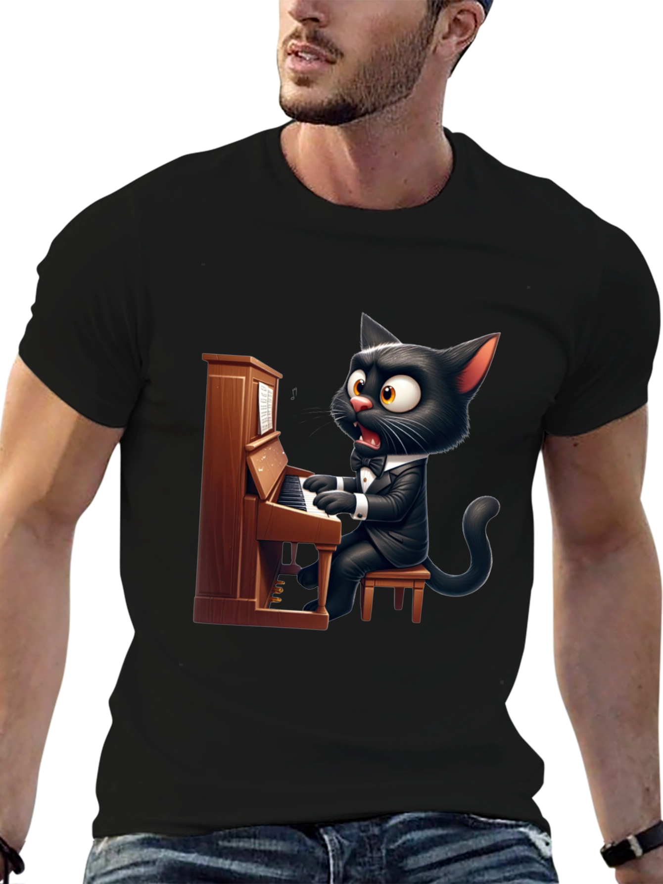 Cat Playing Piano Graphic Tee