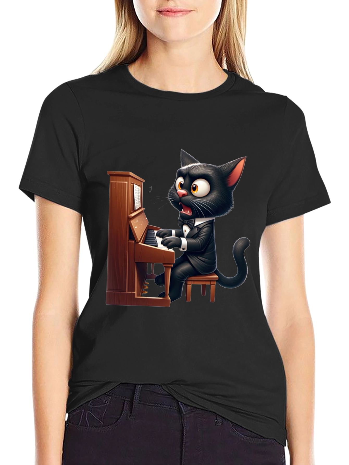 Cat Playing Piano Graphic Tee