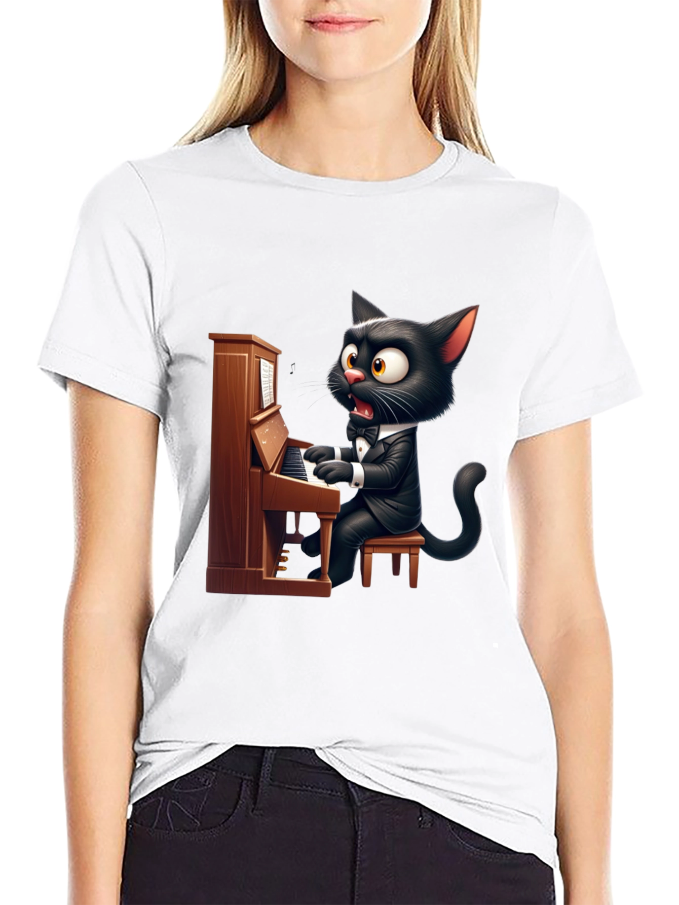 Cat Playing Piano Graphic Tee