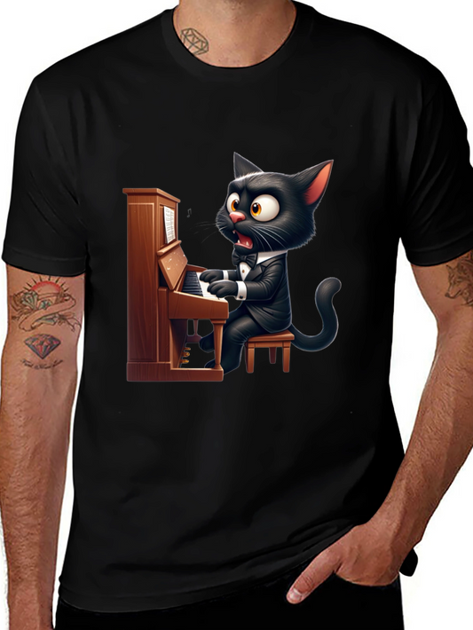 Cat Playing Piano Graphic Tee
