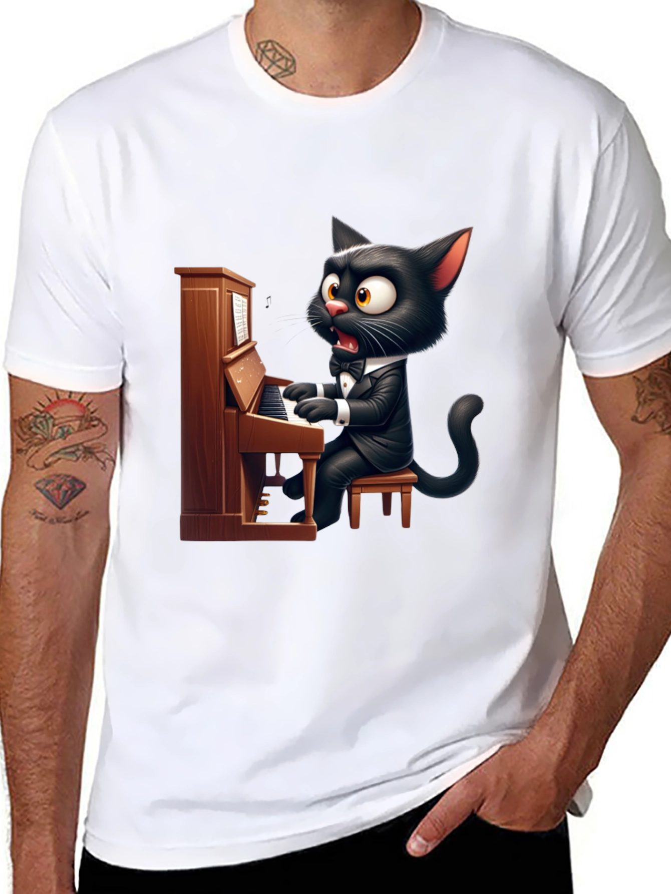 Cat Playing Piano Graphic Tee