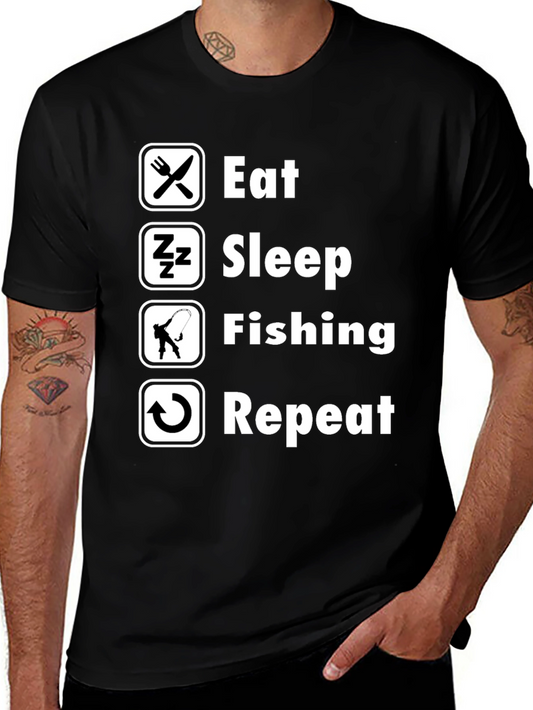 Eat Sleep Fishing Repeat Mens Black T-Shirt