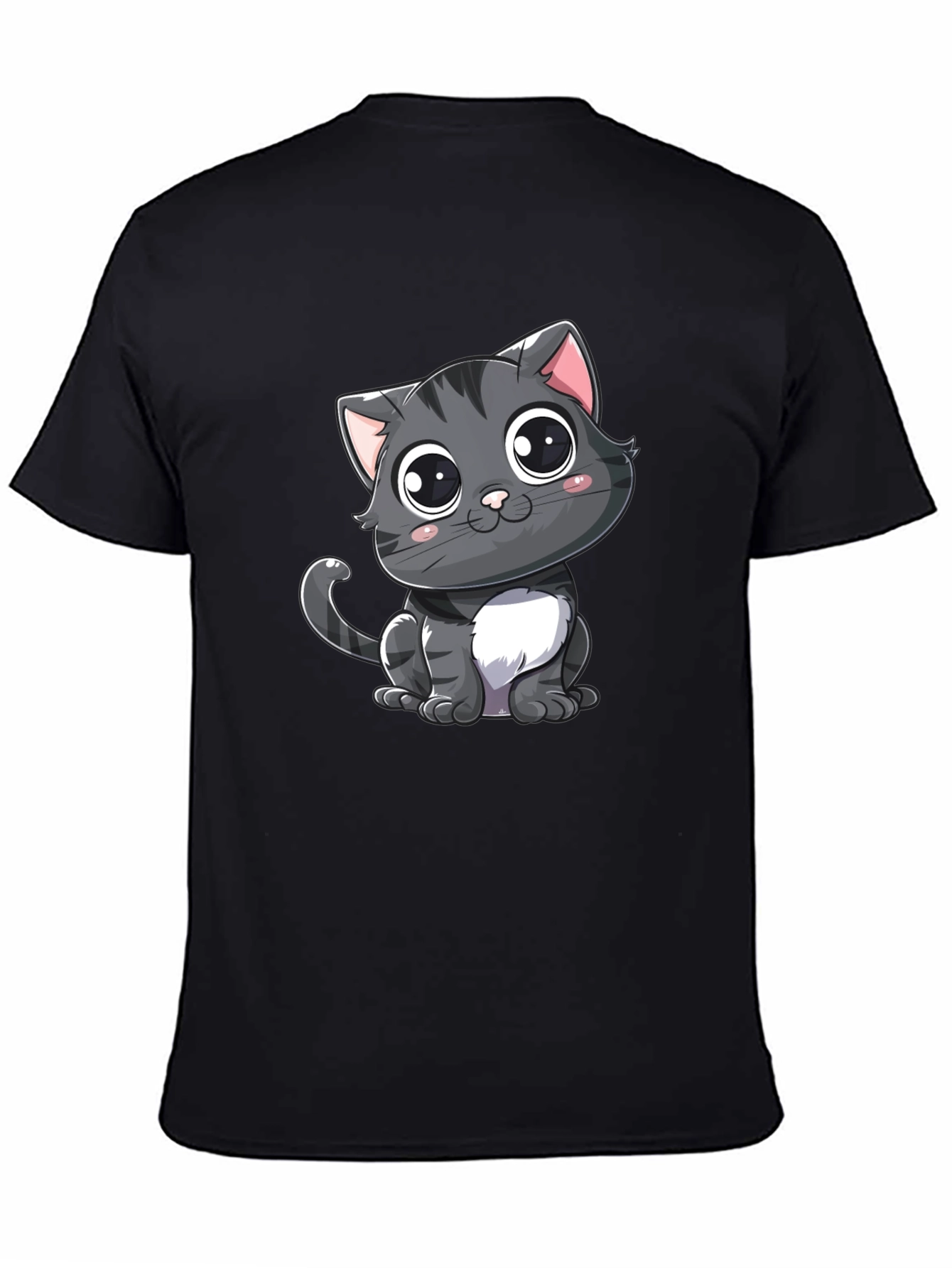Cute Cartoon Cat Black T-Shirt