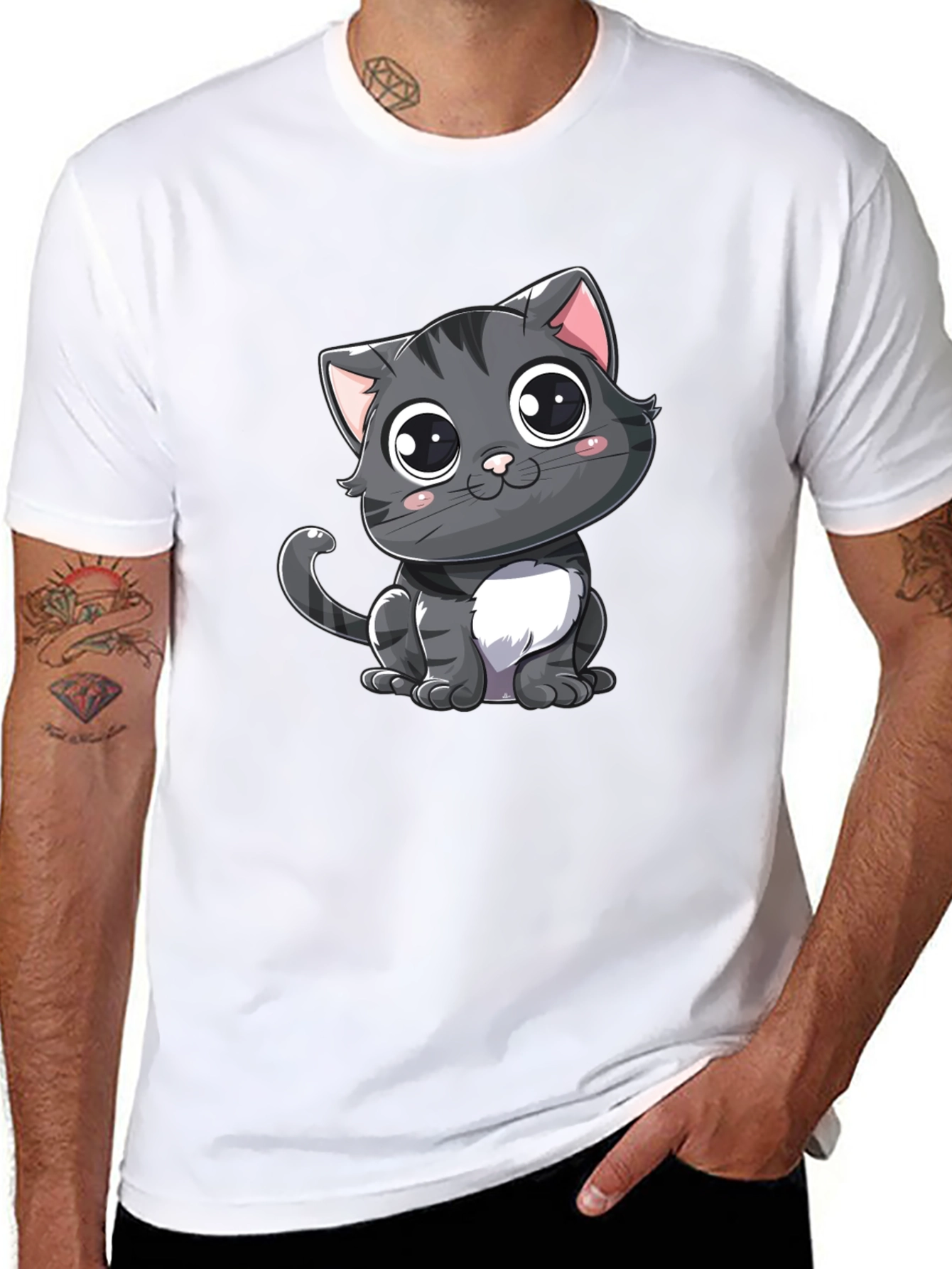 Cute Cartoon Cat Black T-Shirt