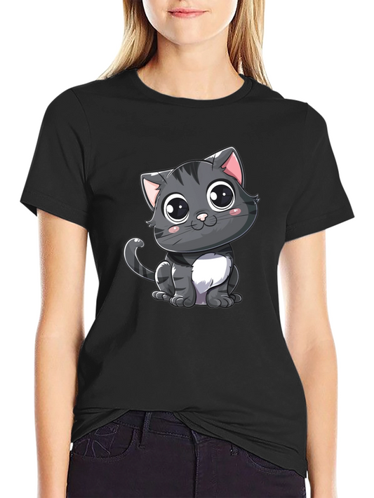 Cute Cartoon Cat Black T-Shirt