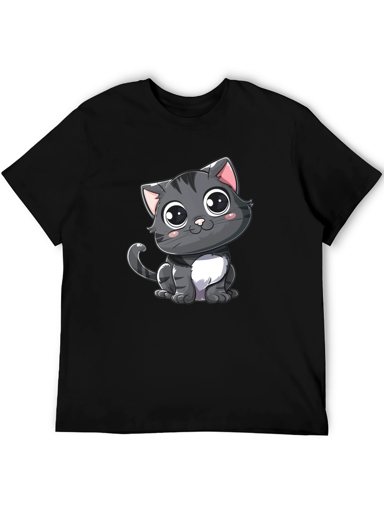 Cute Cartoon Cat Black T-Shirt