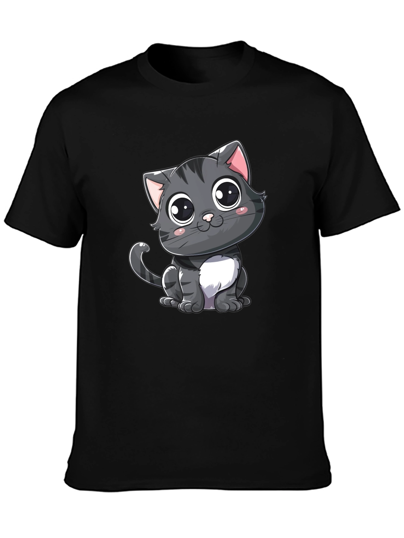Cute Cartoon Cat Black T-Shirt