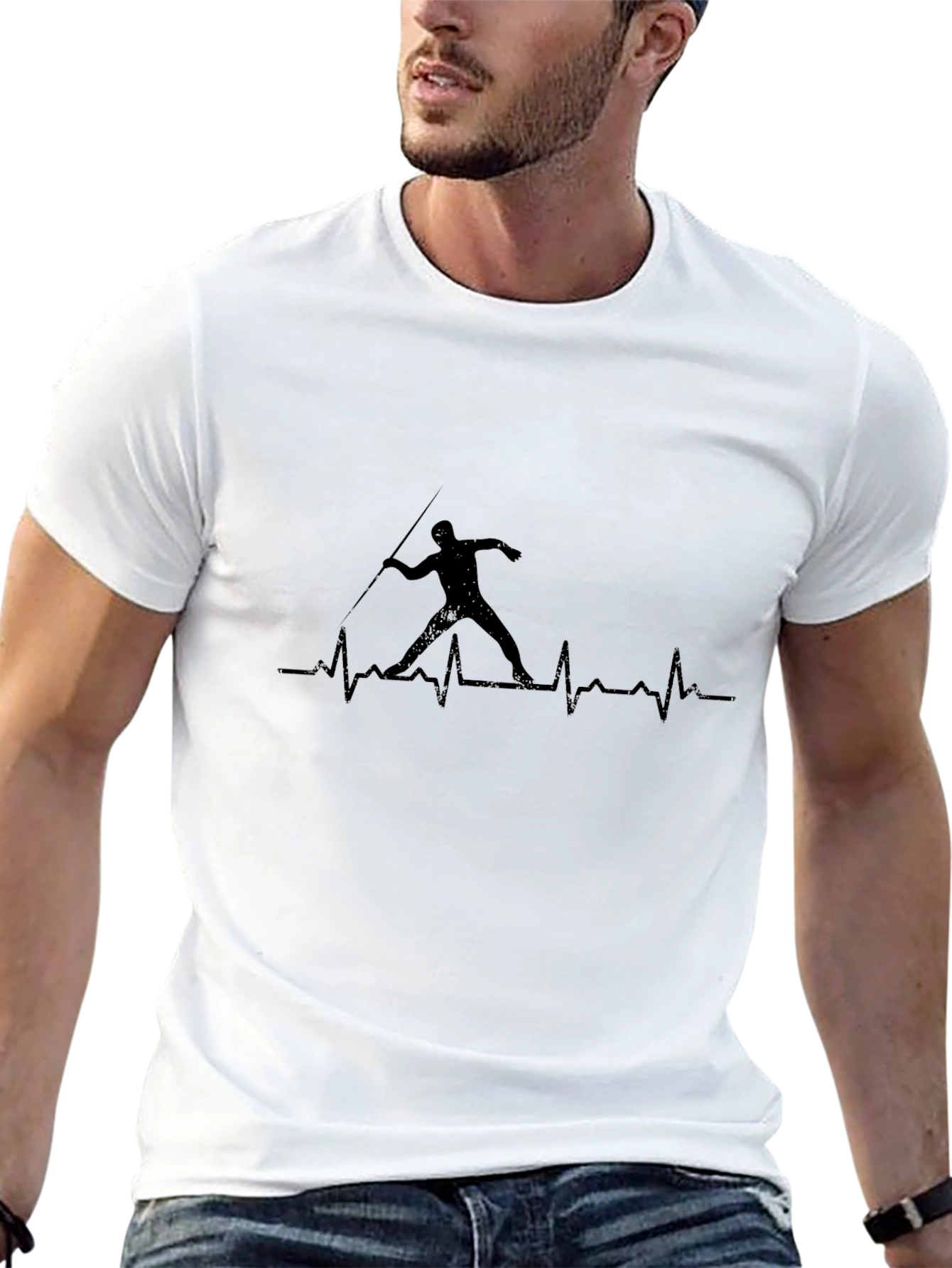 Javelin Thrower Heartbeat T-Shirt - Black