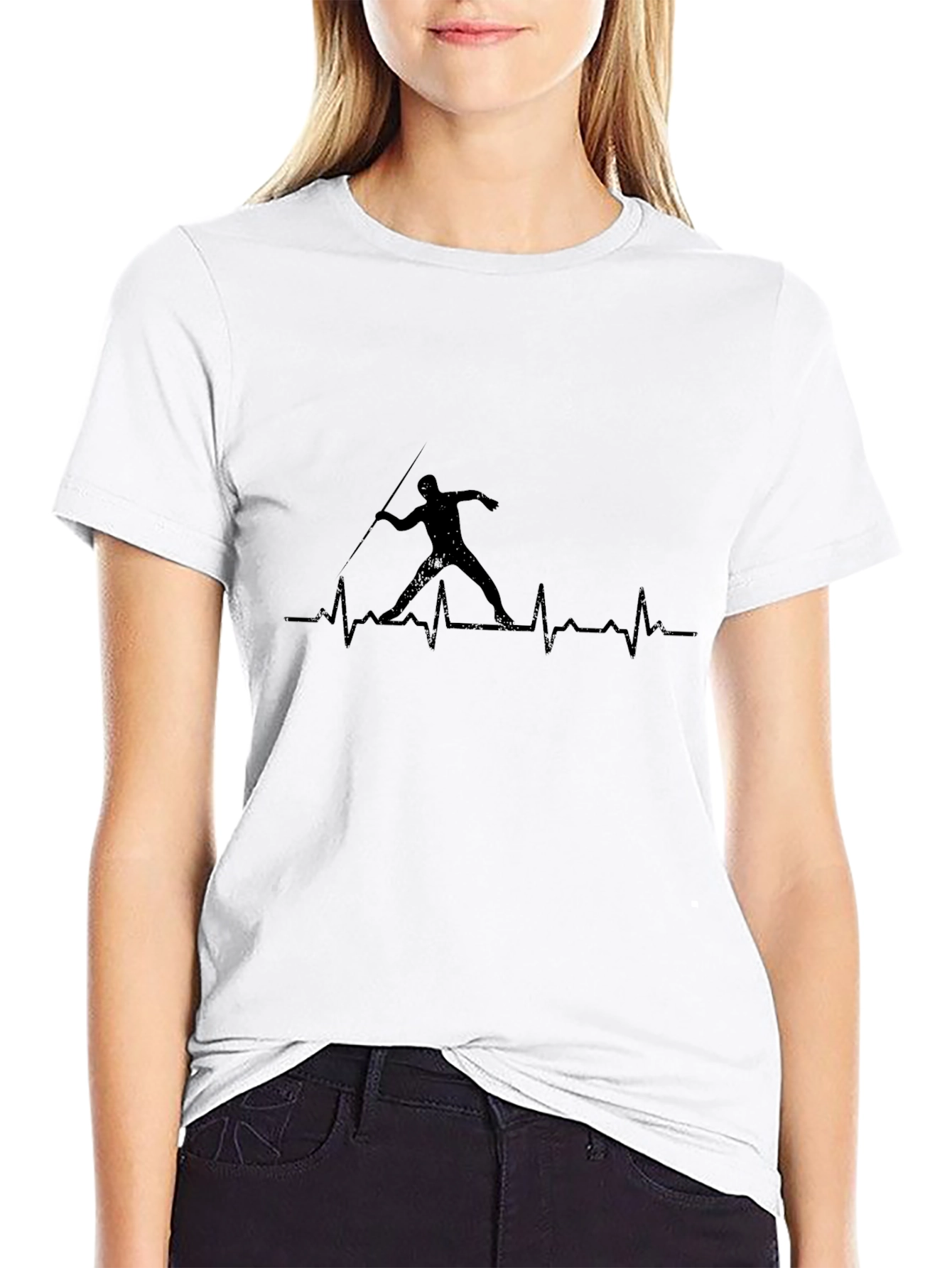 Javelin Thrower Heartbeat T-Shirt - Black