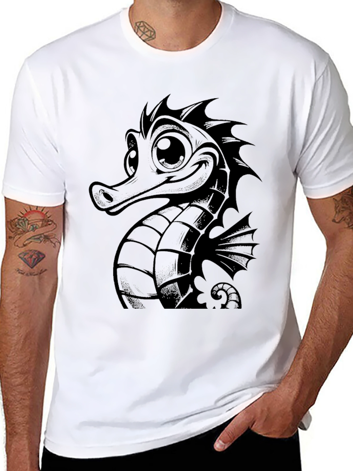 Sea Horse Graphic Tee - Black