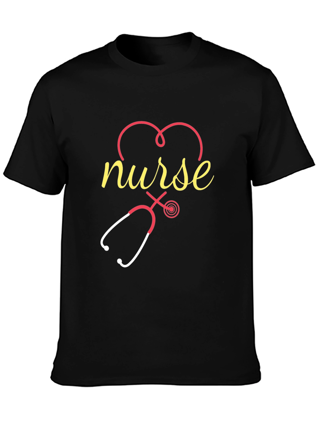 Nurse Heart Stethoscope Black T-Shirt