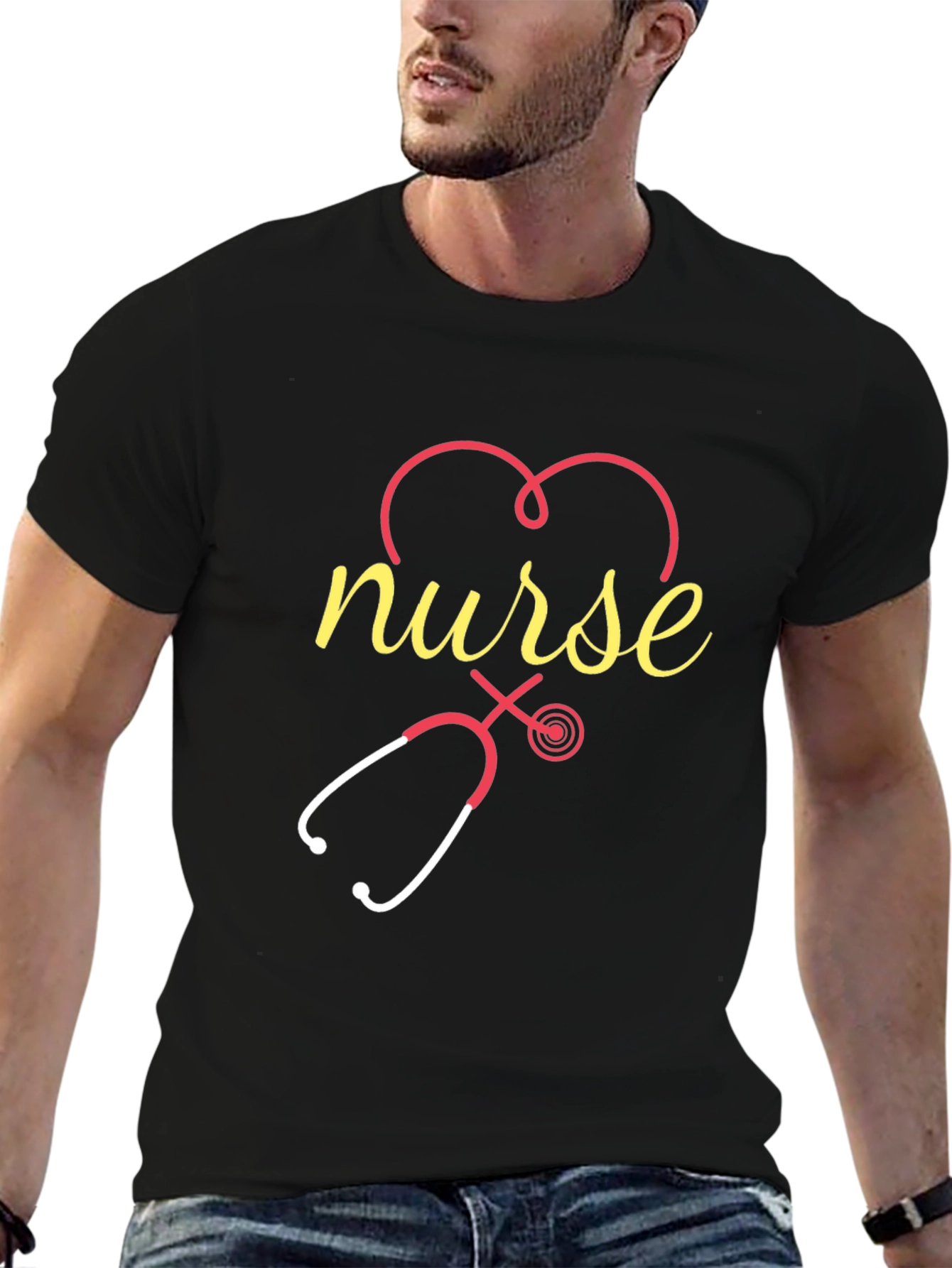 Nurse Heart Stethoscope Black T-Shirt