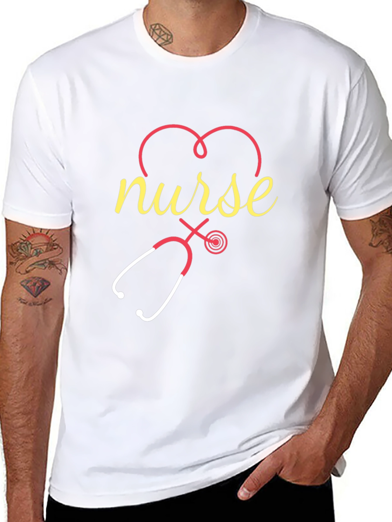 Nurse Heart Stethoscope Black T-Shirt
