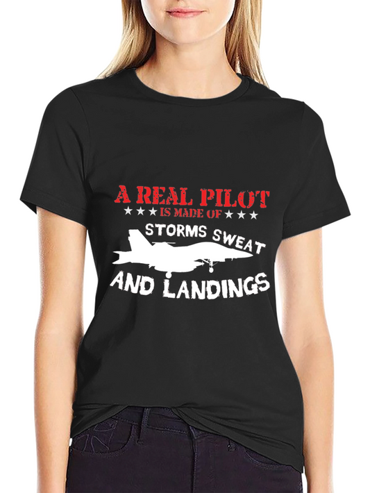 Pilot T-Shirt - Storms Sweat Landings Jet Fighter Tee