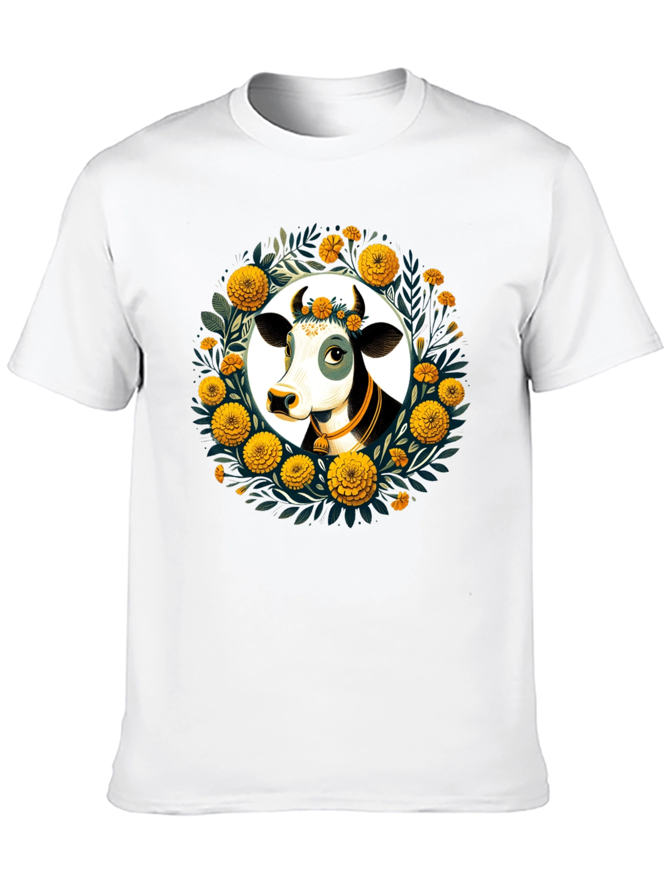 Floral Cow Graphic Tee - Black Unisex T-Shirt