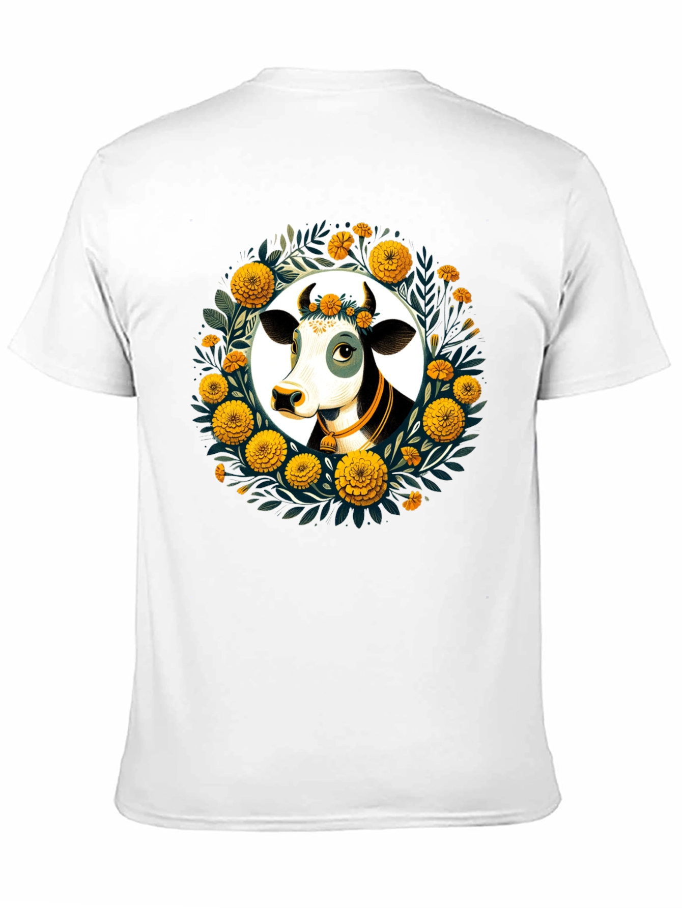Floral Cow Graphic Tee - Black Unisex T-Shirt
