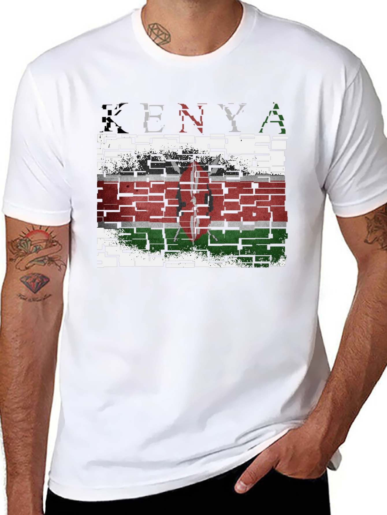 Kenya Flag T-Shirt - Distressed Brick Design