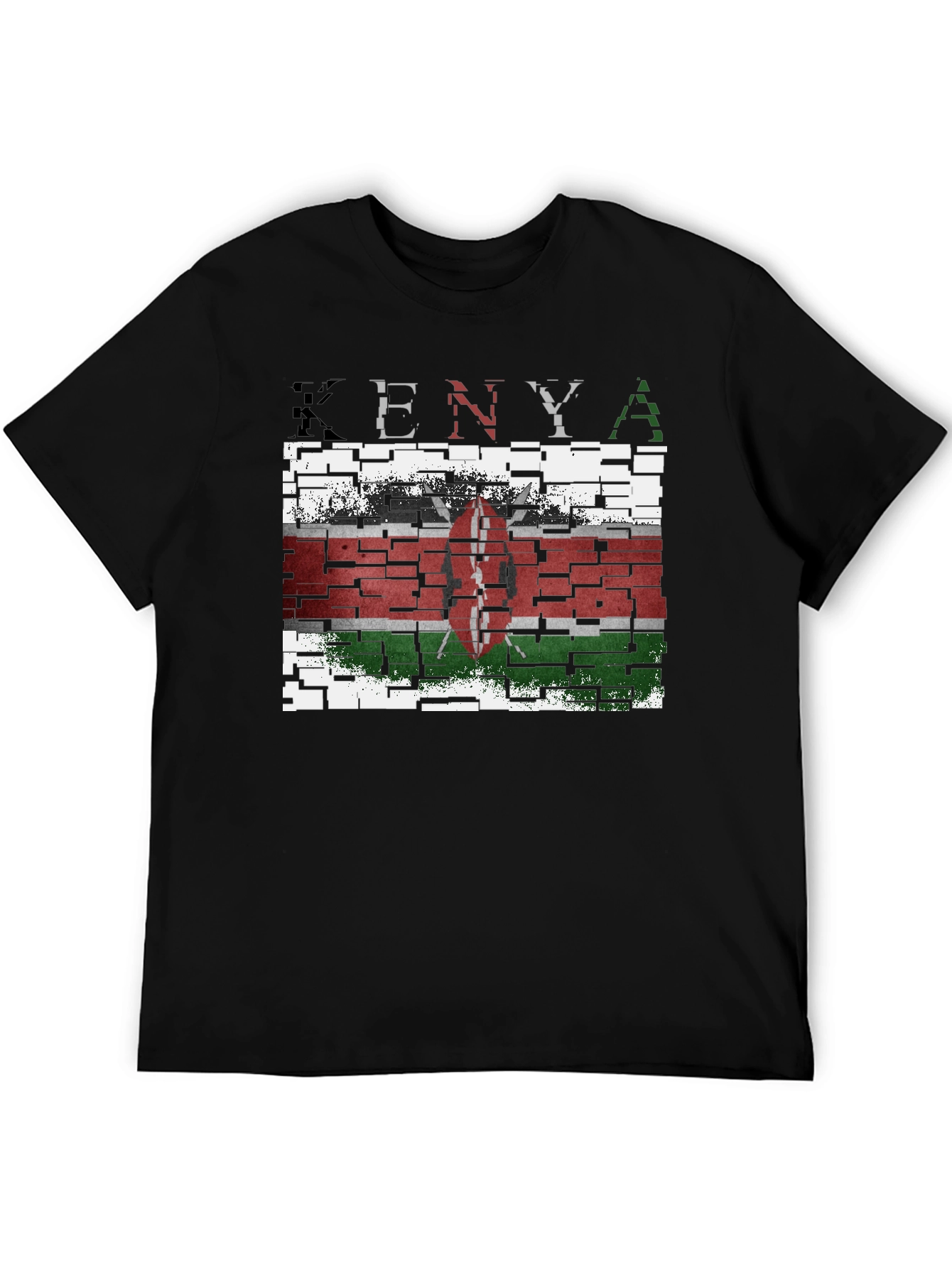 Kenya Flag T-Shirt - Distressed Brick Design