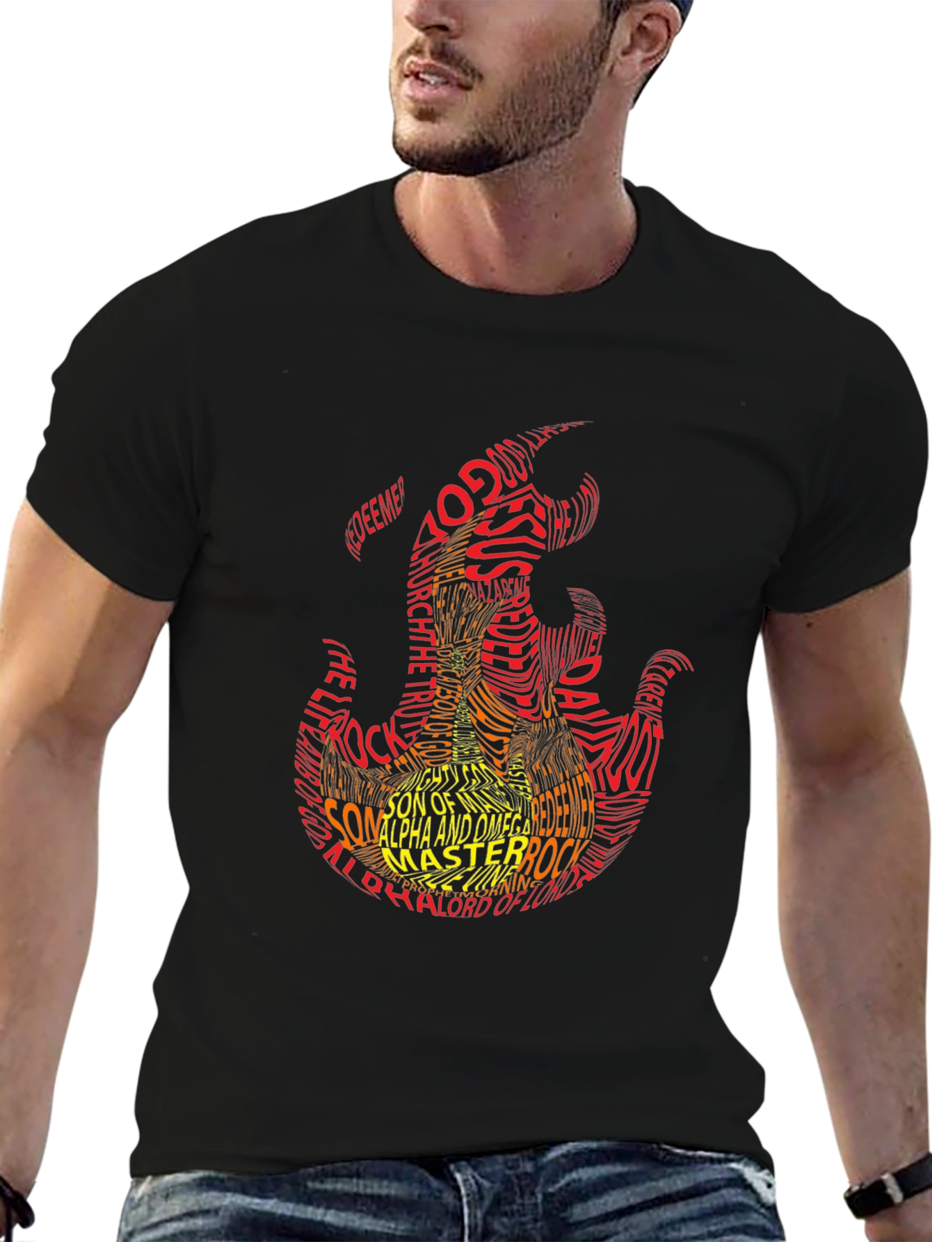 Flame Graphic T-Shirt - Religious Text Design