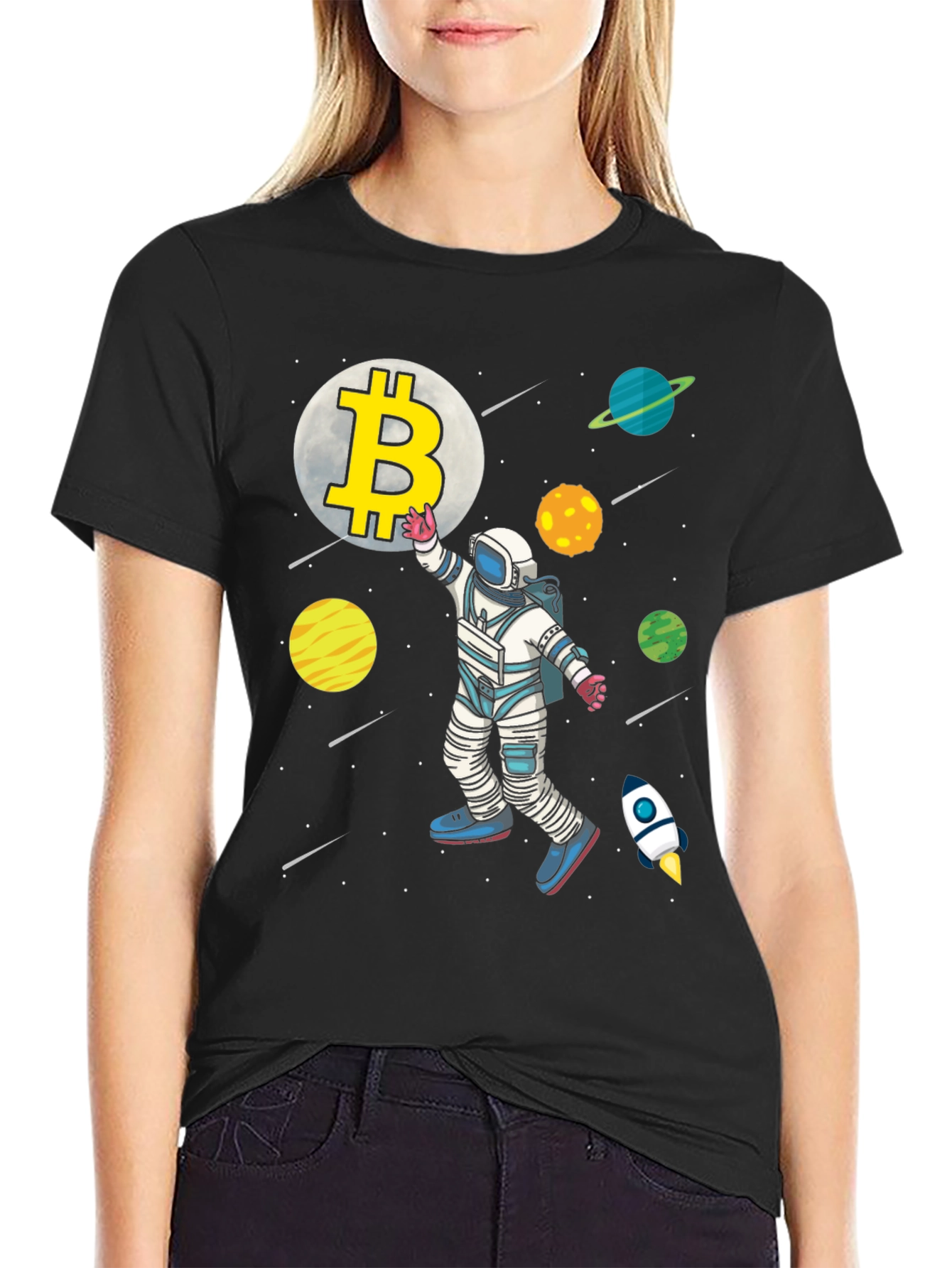 Bitcoin Astronaut Graphic Tee - Space Crypto Shirt